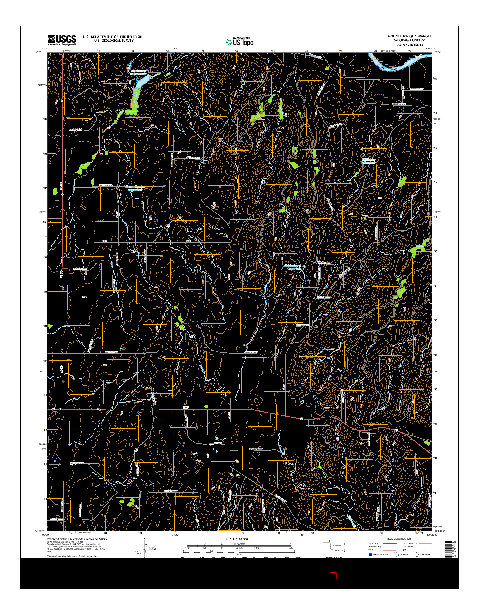 USGS US TOPO 7.5-MINUTE MAP FOR MOCANE NW, OK 2016