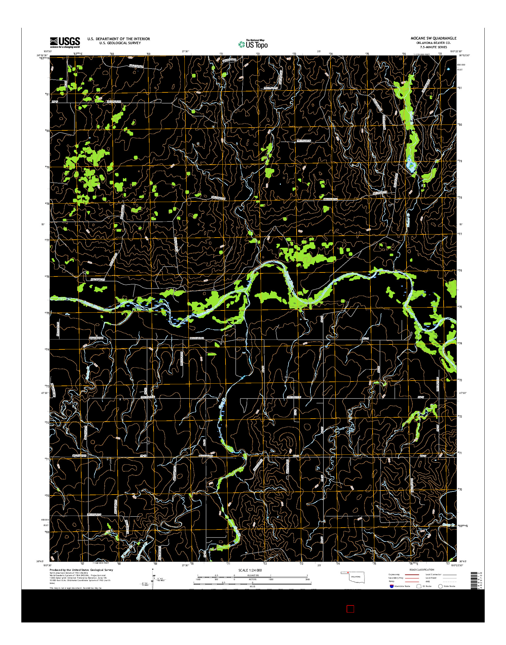 USGS US TOPO 7.5-MINUTE MAP FOR MOCANE SW, OK 2016