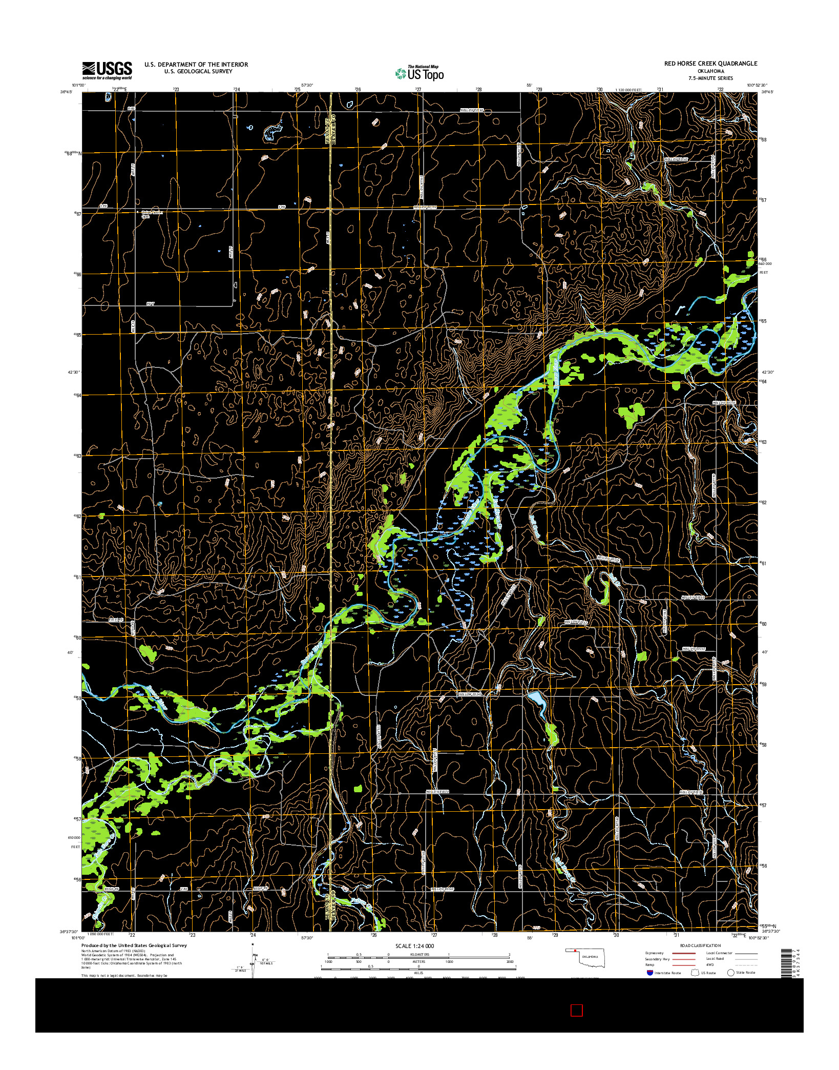 USGS US TOPO 7.5-MINUTE MAP FOR RED HORSE CREEK, OK 2016