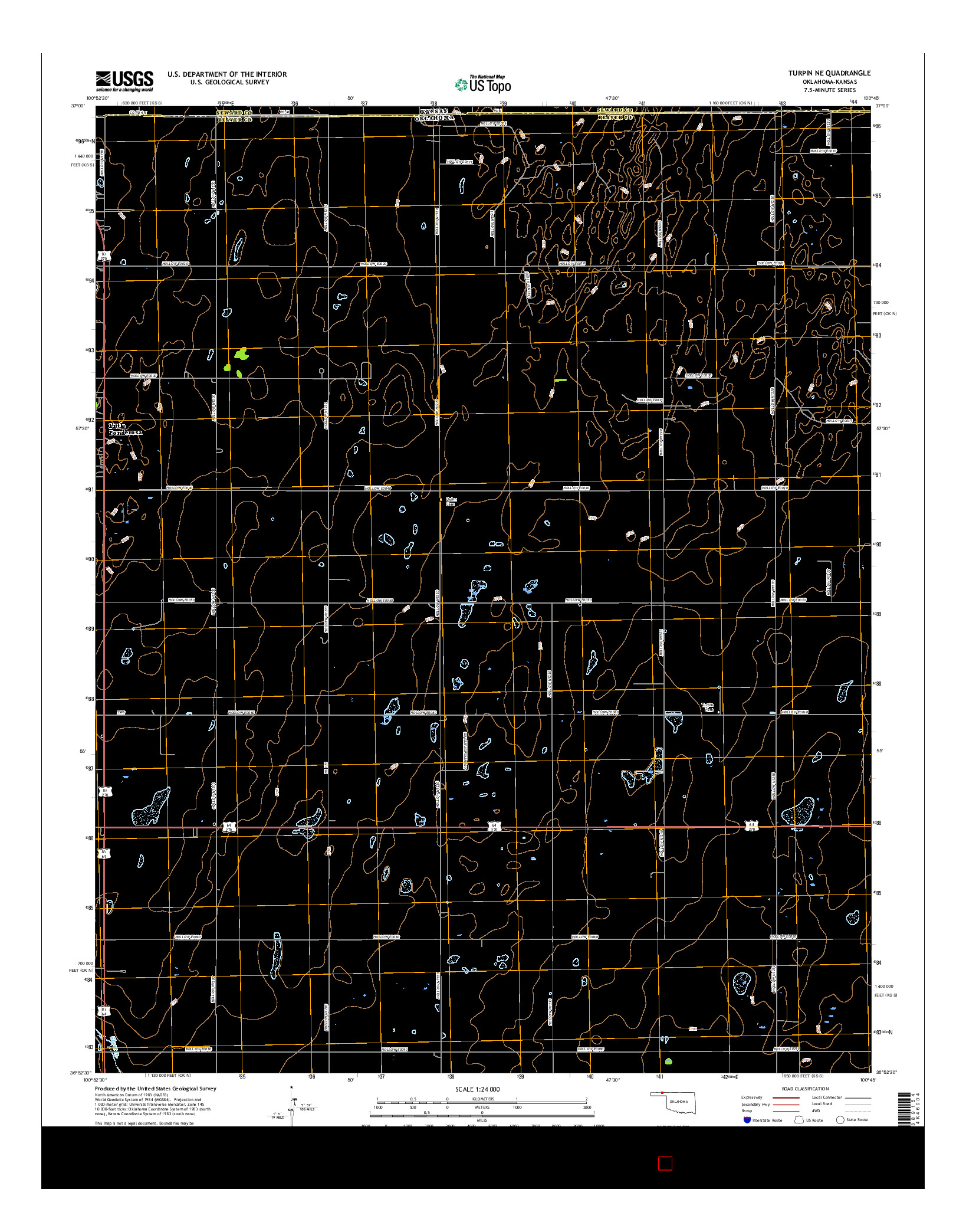 USGS US TOPO 7.5-MINUTE MAP FOR TURPIN NE, OK-KS 2016