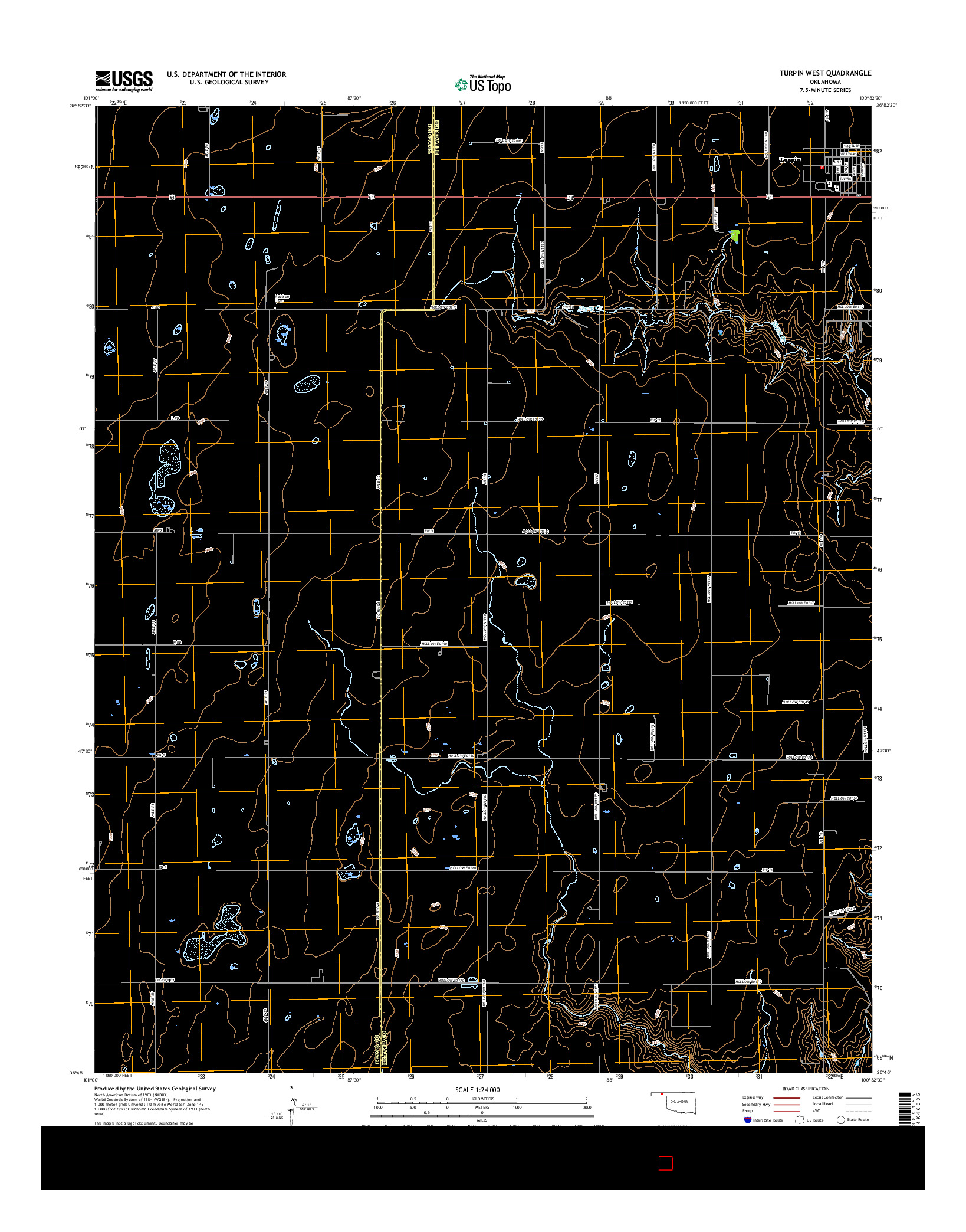 USGS US TOPO 7.5-MINUTE MAP FOR TURPIN WEST, OK 2016