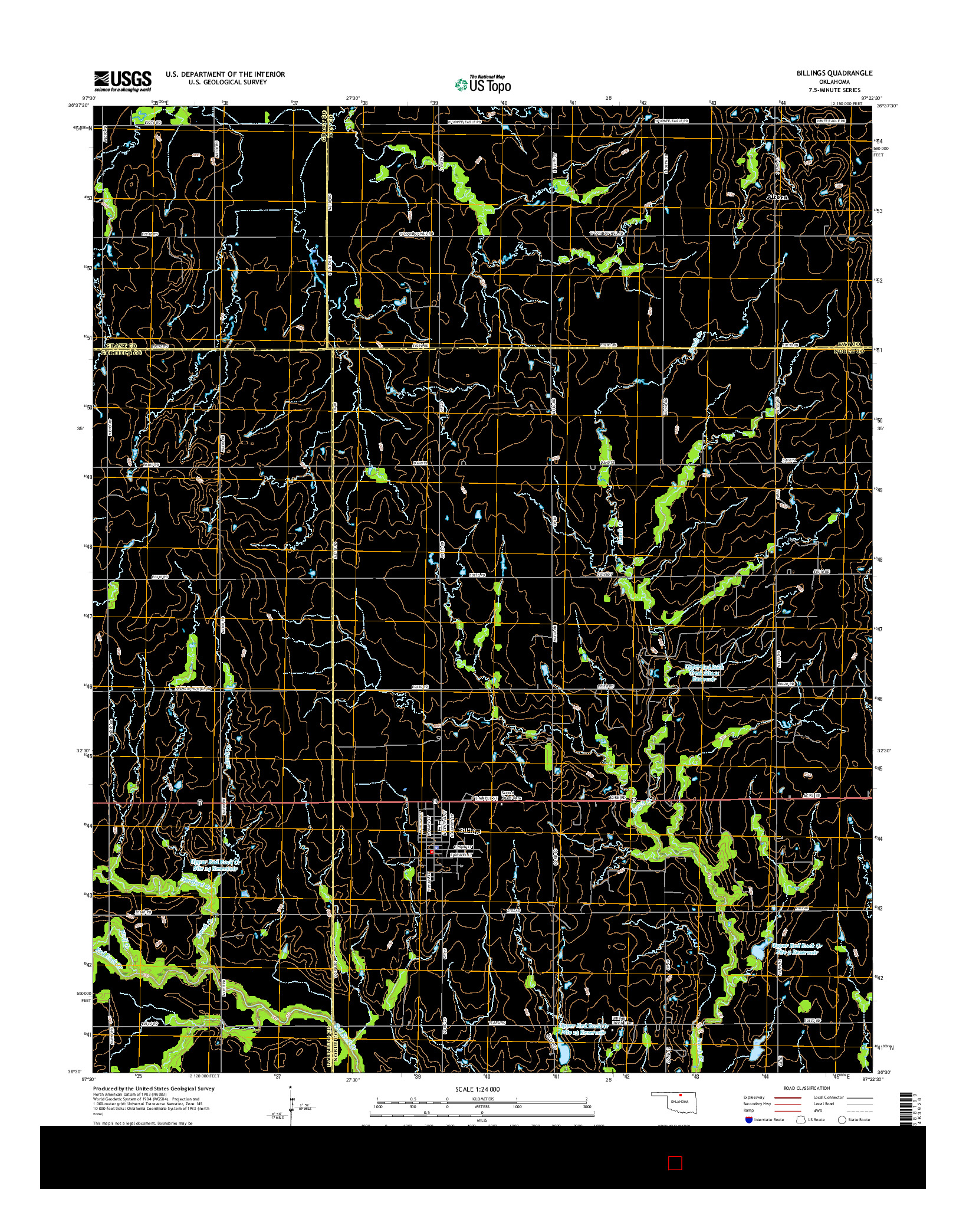 USGS US TOPO 7.5-MINUTE MAP FOR BILLINGS, OK 2016