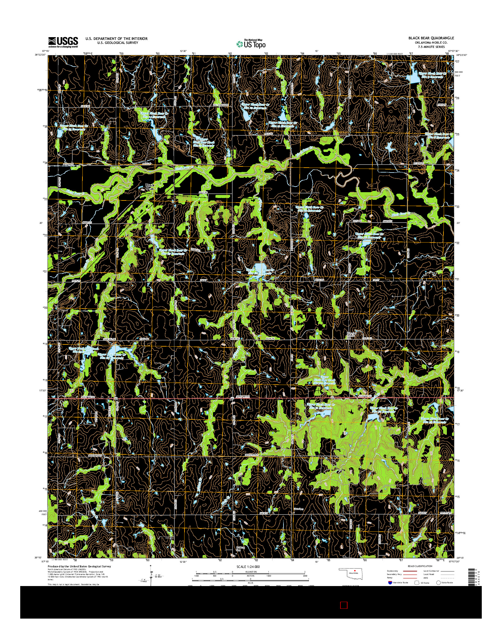 USGS US TOPO 7.5-MINUTE MAP FOR BLACK BEAR, OK 2016