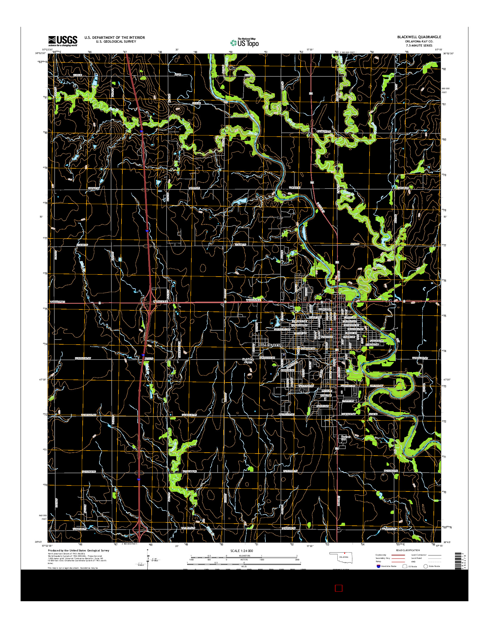 USGS US TOPO 7.5-MINUTE MAP FOR BLACKWELL, OK 2016