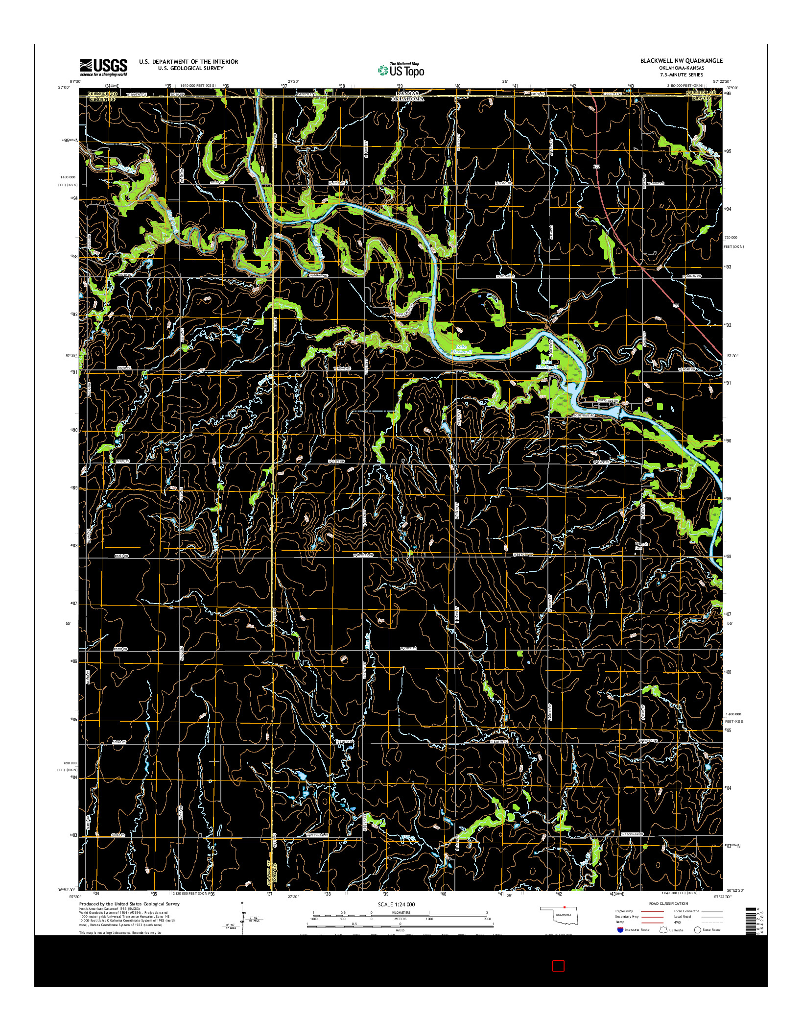 USGS US TOPO 7.5-MINUTE MAP FOR BLACKWELL NW, OK-KS 2016