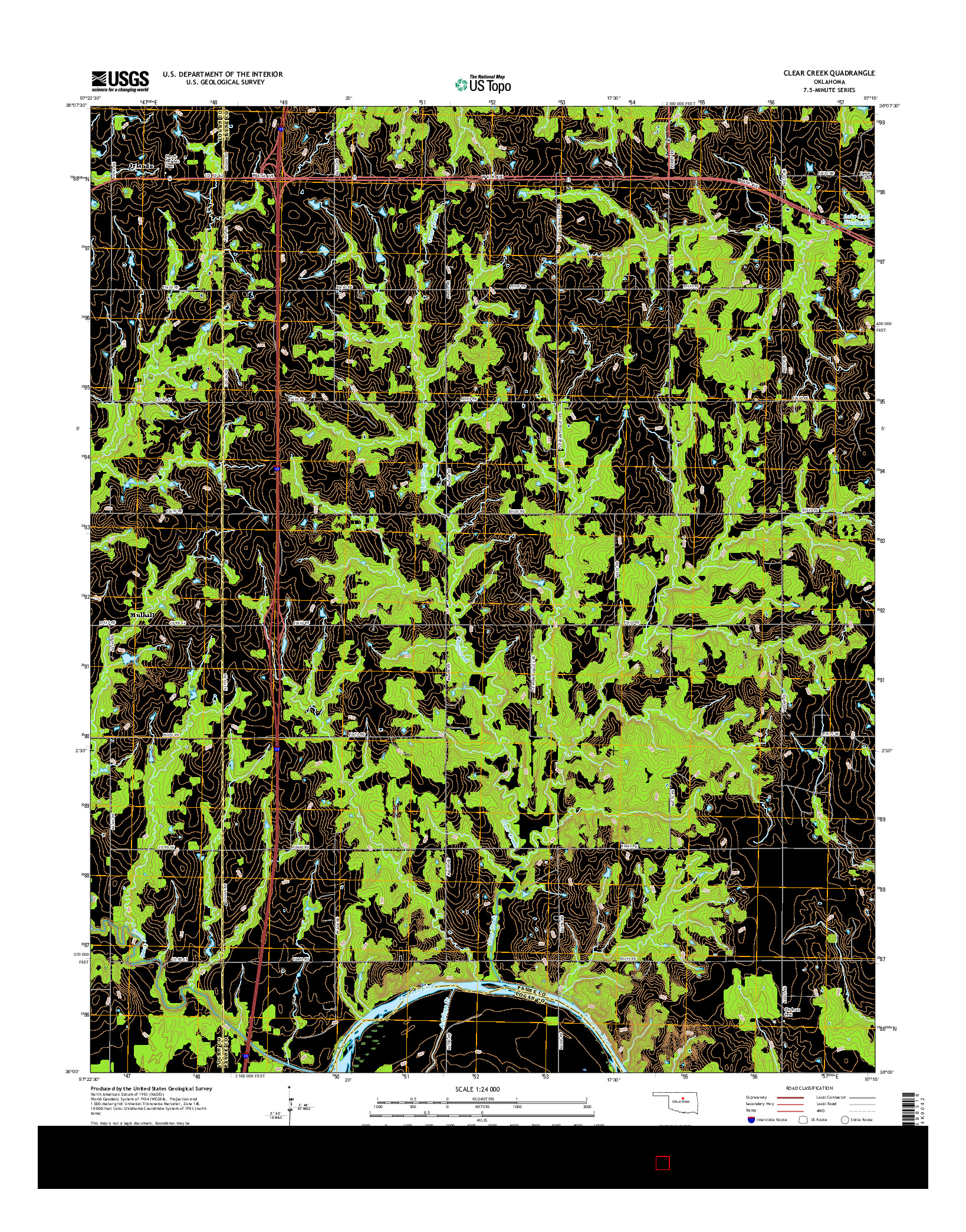 USGS US TOPO 7.5-MINUTE MAP FOR CLEAR CREEK, OK 2016