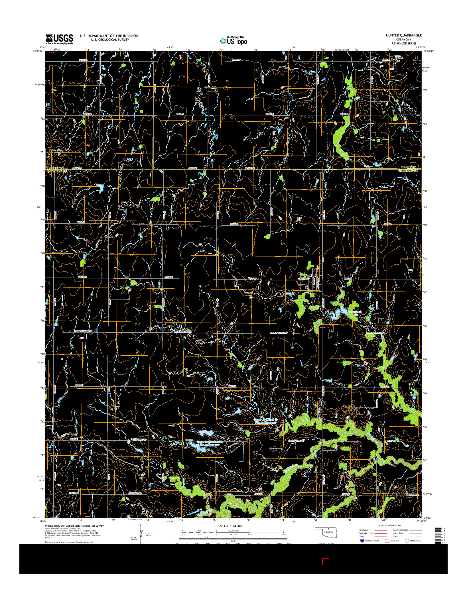 USGS US TOPO 7.5-MINUTE MAP FOR HUNTER, OK 2016