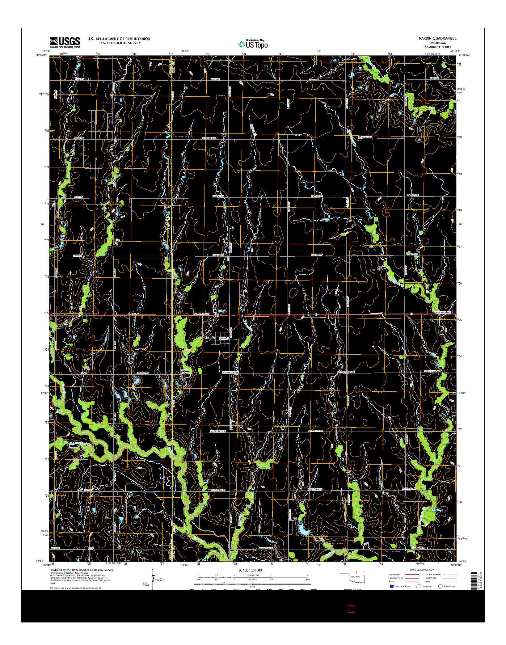 USGS US TOPO 7.5-MINUTE MAP FOR NARDIN, OK 2016