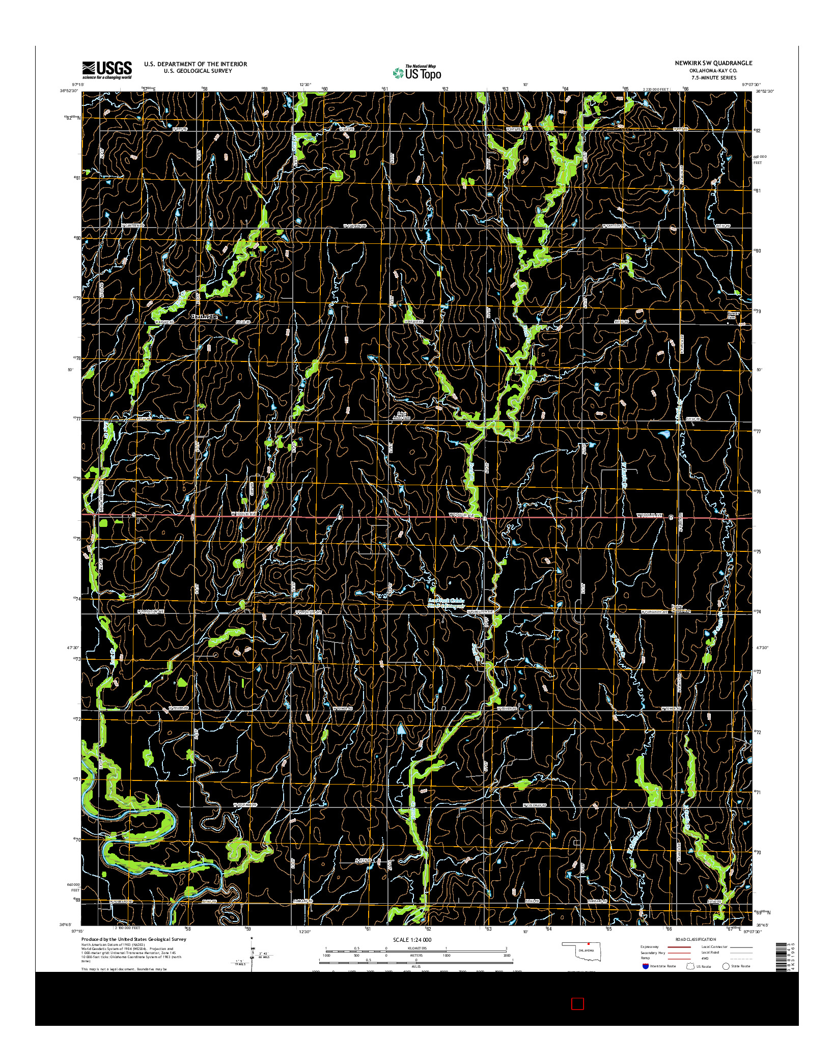 USGS US TOPO 7.5-MINUTE MAP FOR NEWKIRK SW, OK 2016