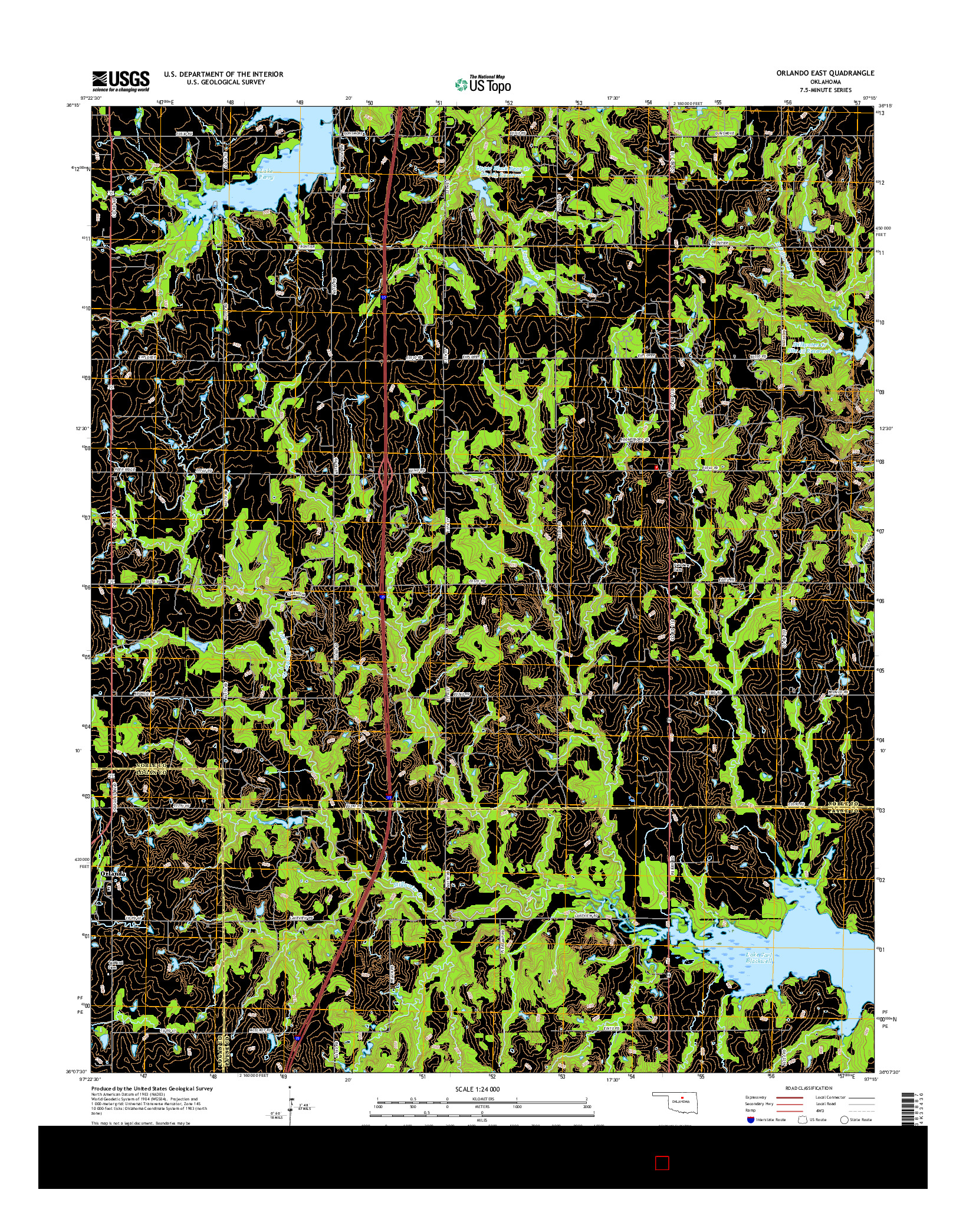 USGS US TOPO 7.5-MINUTE MAP FOR ORLANDO EAST, OK 2016