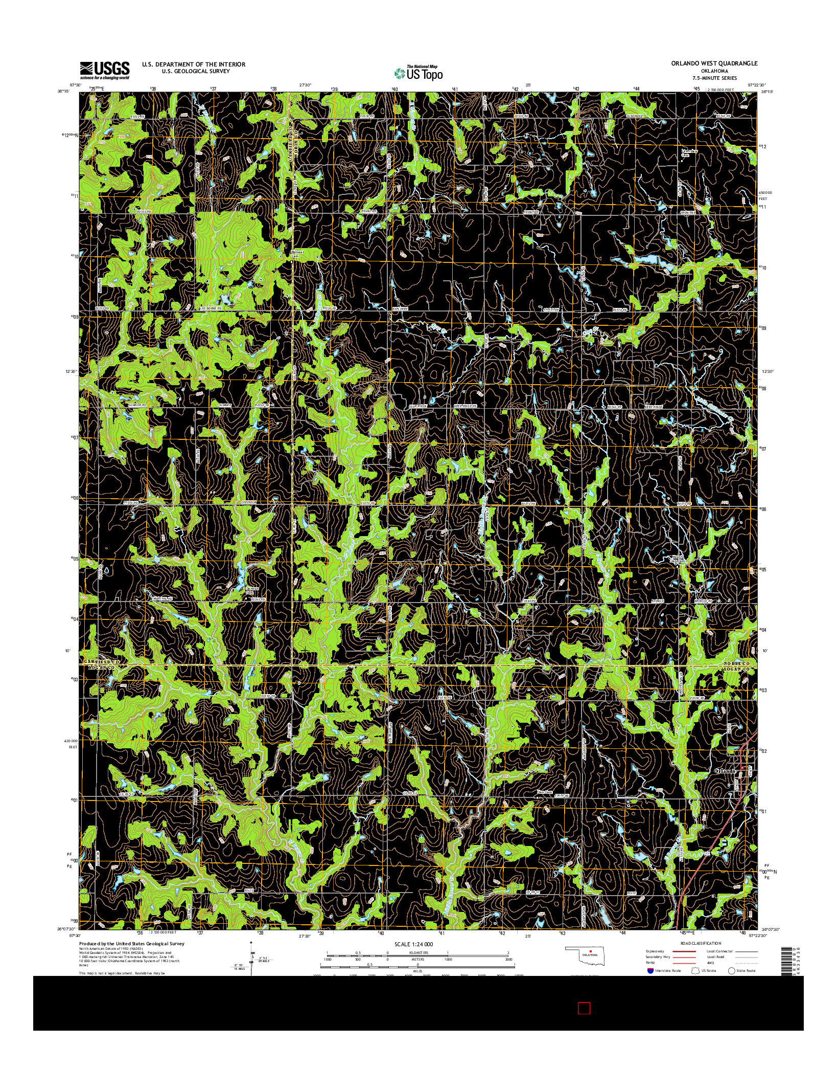 USGS US TOPO 7.5-MINUTE MAP FOR ORLANDO WEST, OK 2016