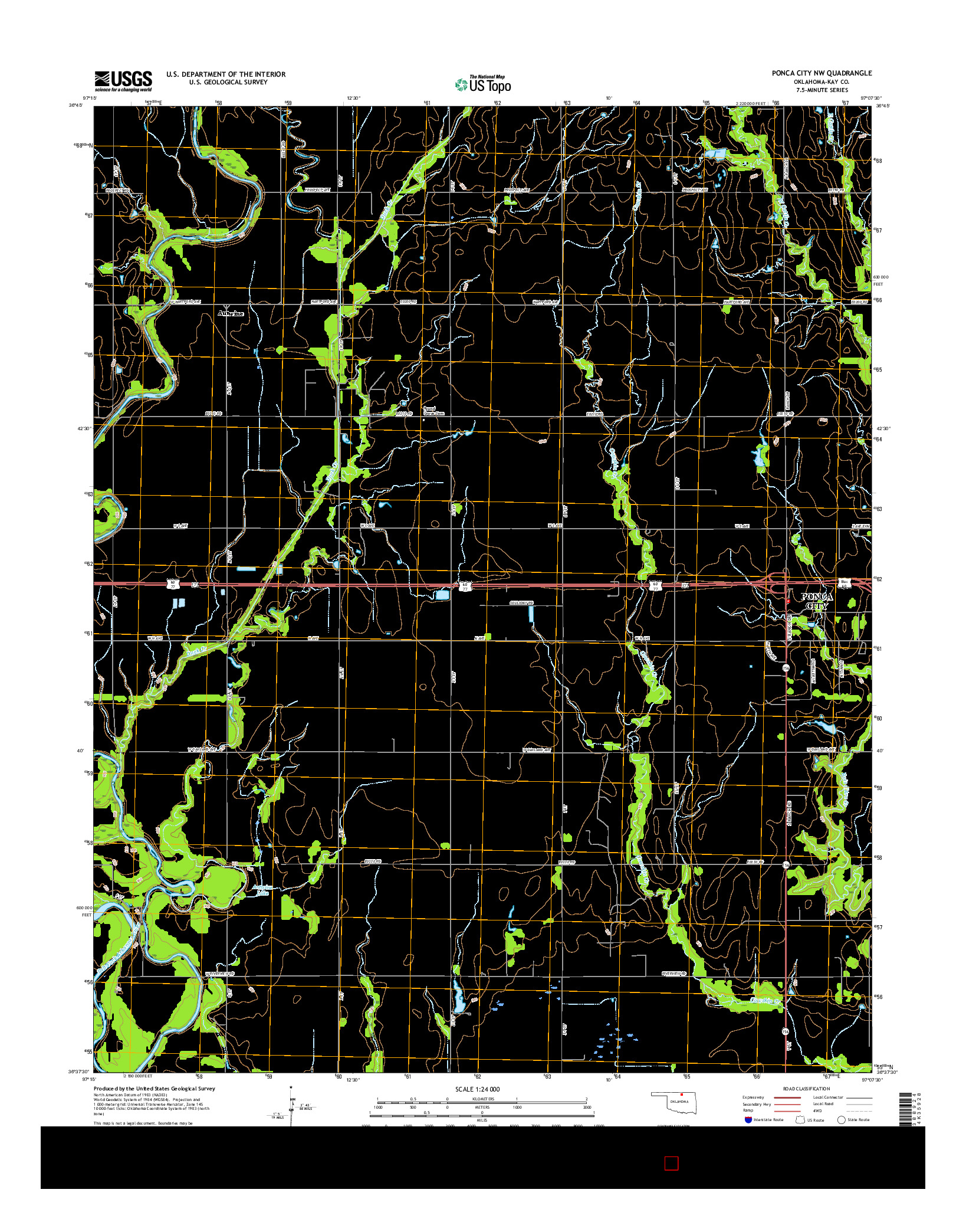 USGS US TOPO 7.5-MINUTE MAP FOR PONCA CITY NW, OK 2016