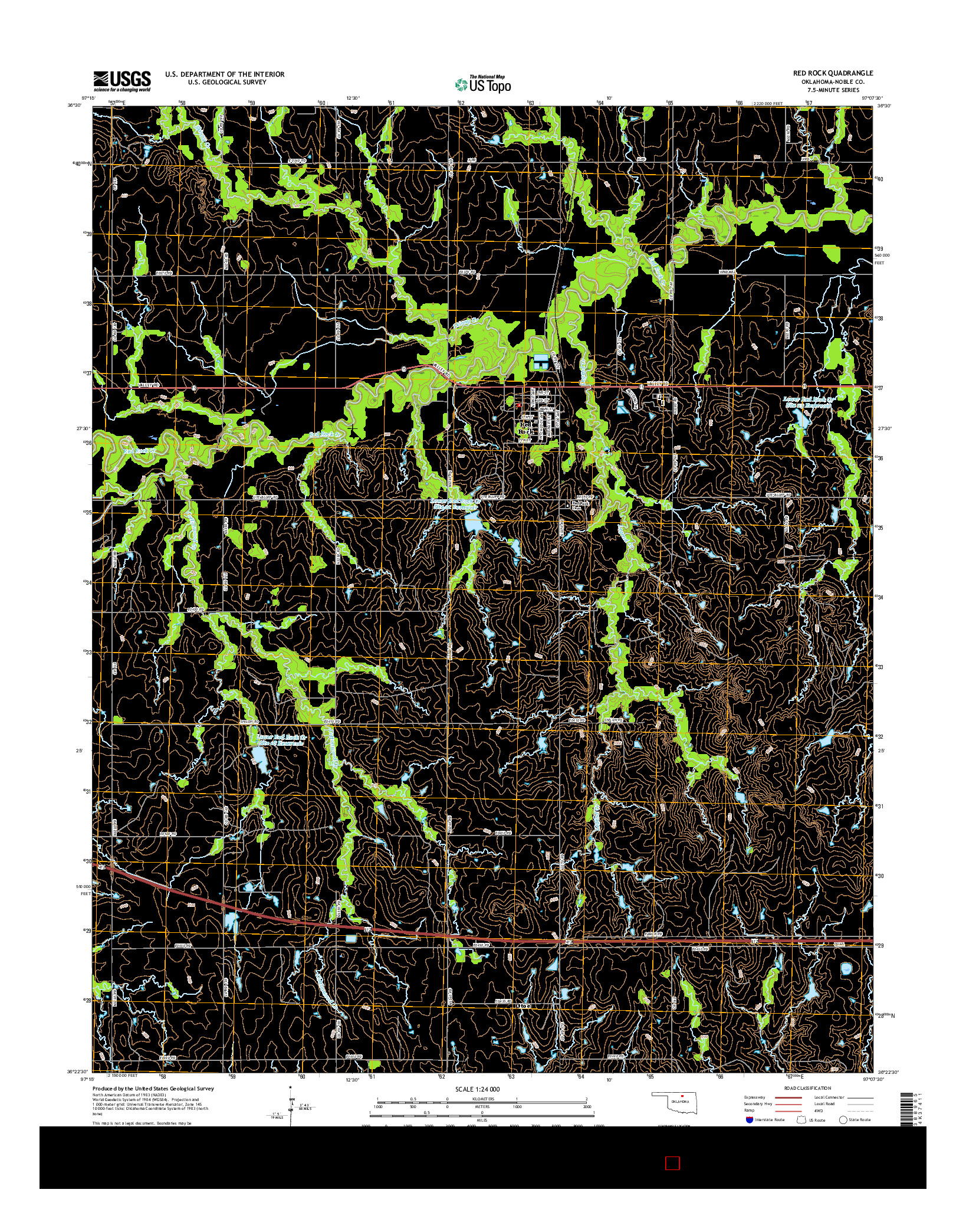 USGS US TOPO 7.5-MINUTE MAP FOR RED ROCK, OK 2016