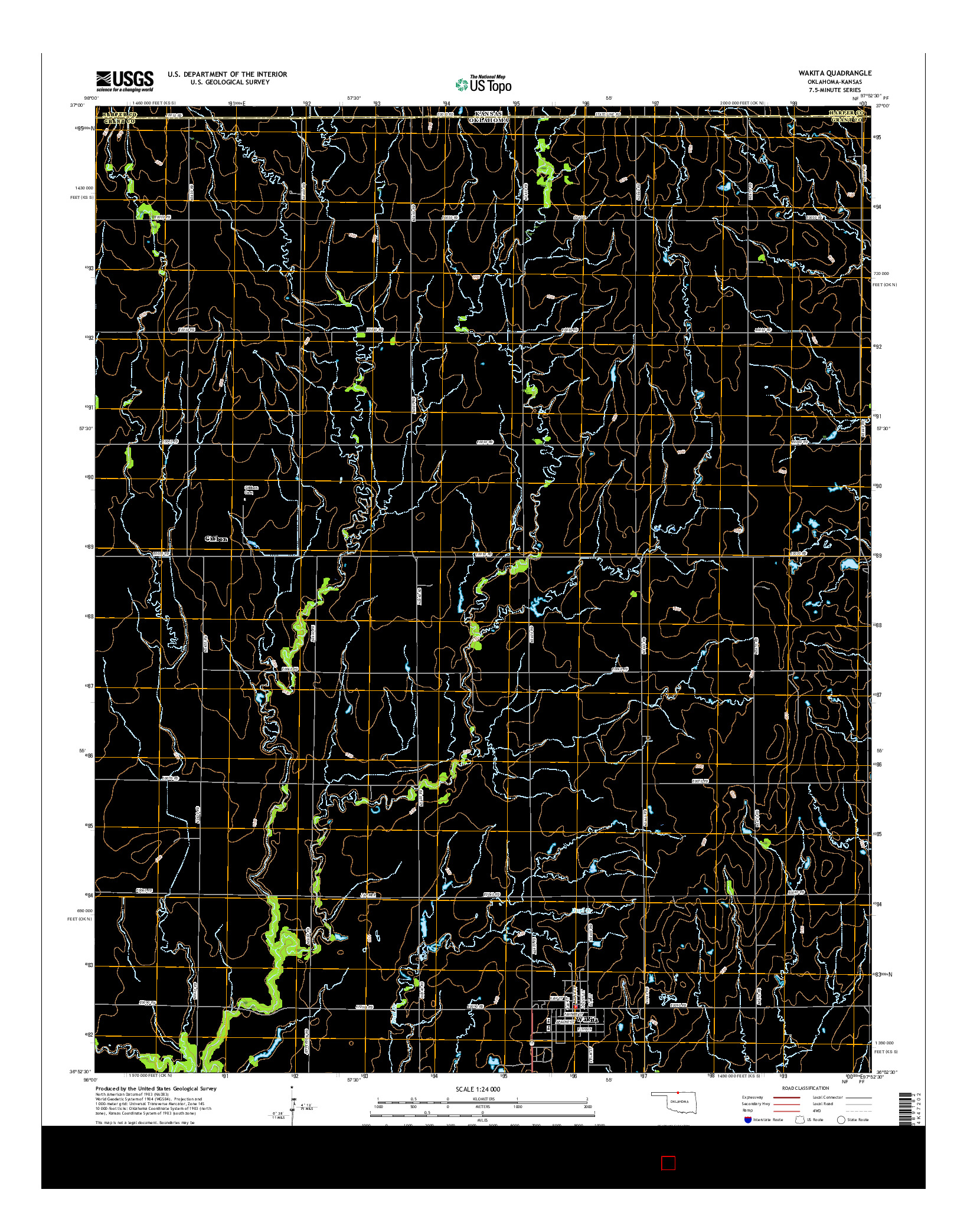 USGS US TOPO 7.5-MINUTE MAP FOR WAKITA, OK-KS 2016