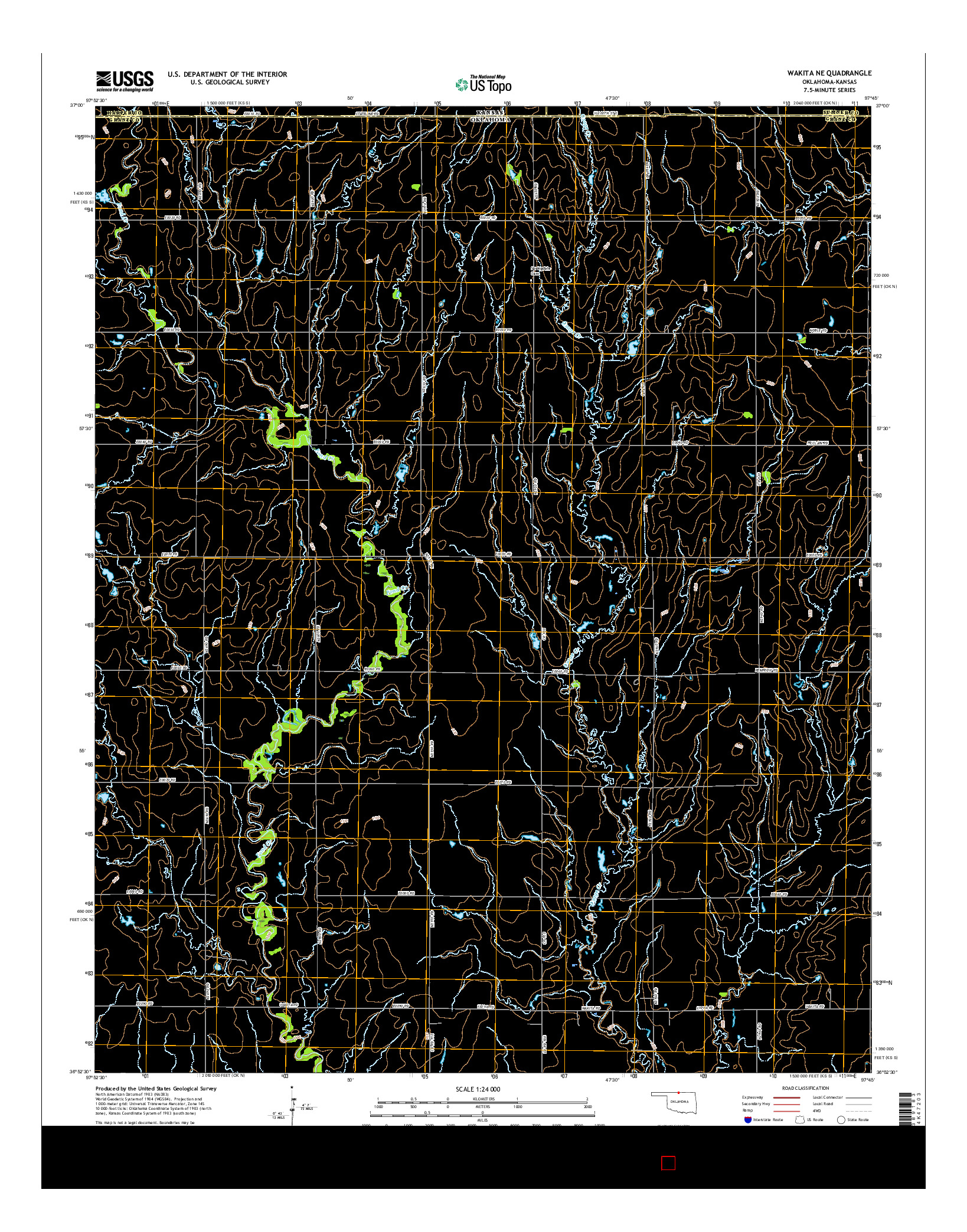 USGS US TOPO 7.5-MINUTE MAP FOR WAKITA NE, OK-KS 2016