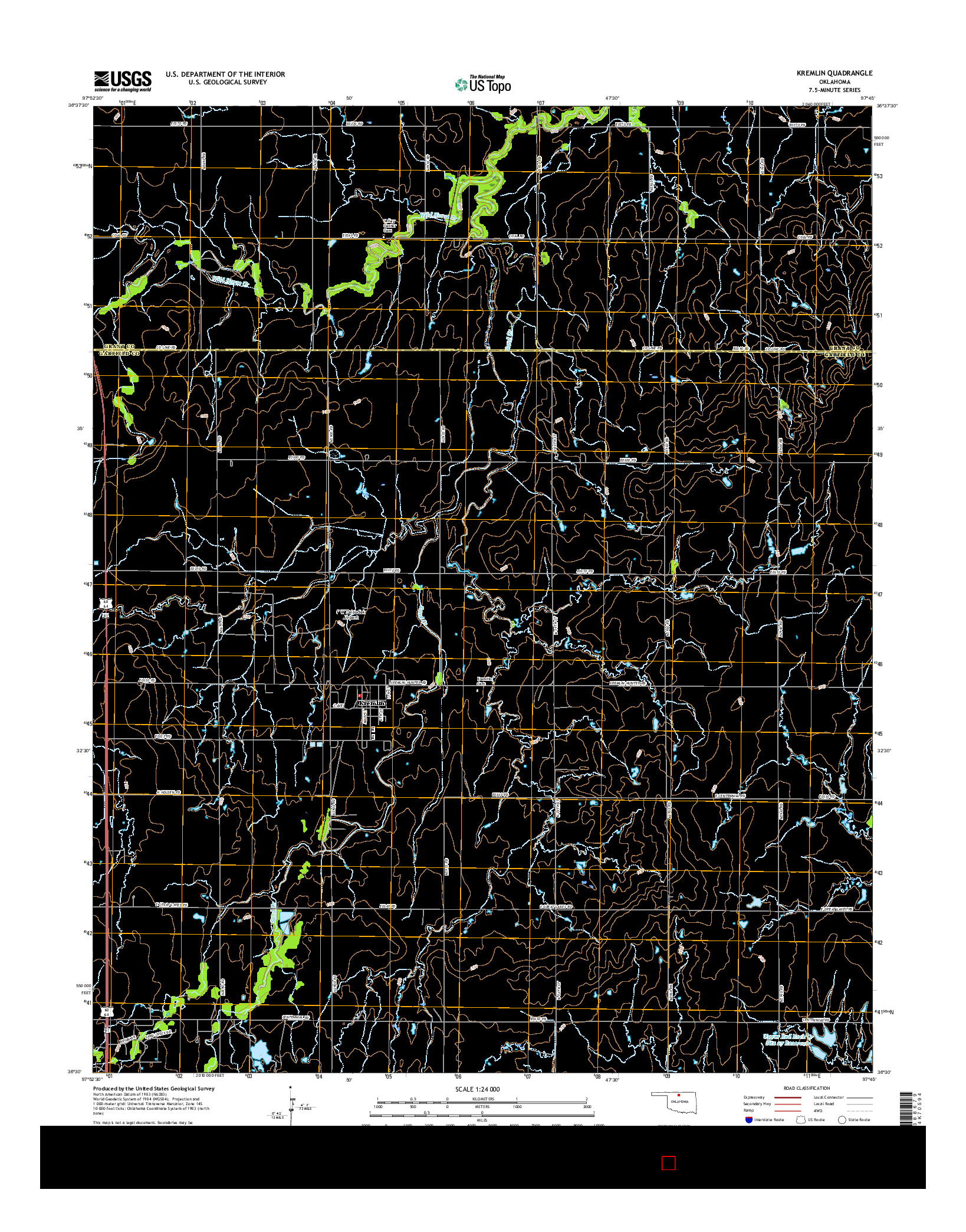 USGS US TOPO 7.5-MINUTE MAP FOR KREMLIN, OK 2016