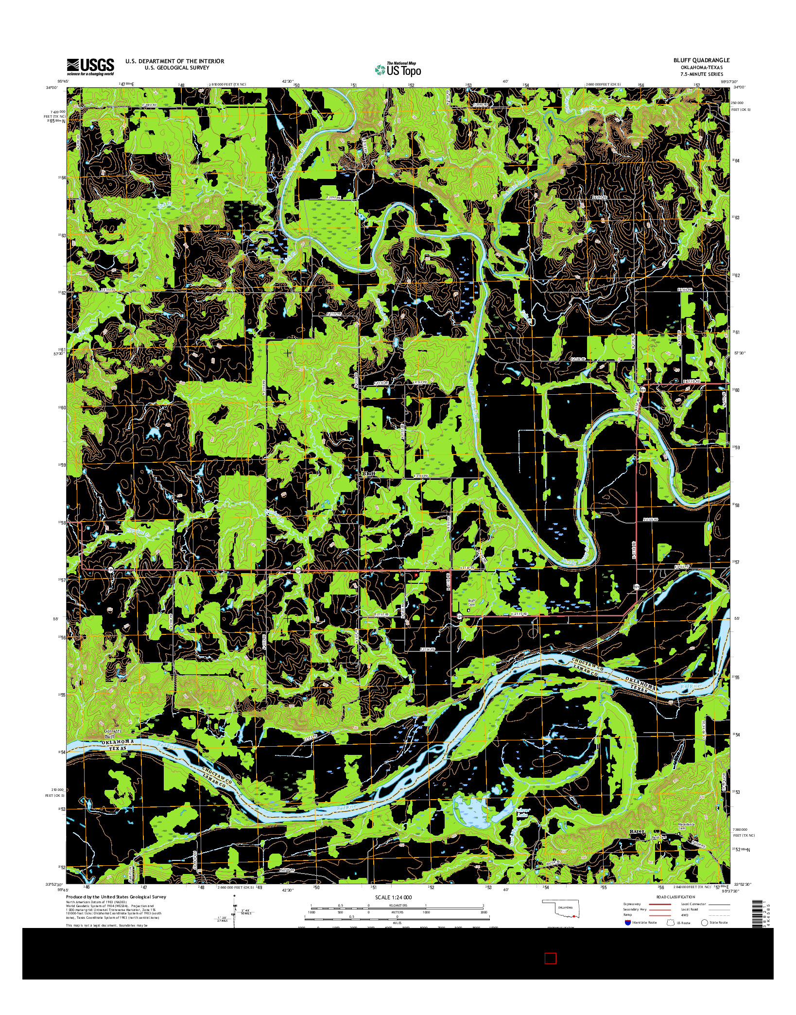 USGS US TOPO 7.5-MINUTE MAP FOR BLUFF, OK-TX 2016