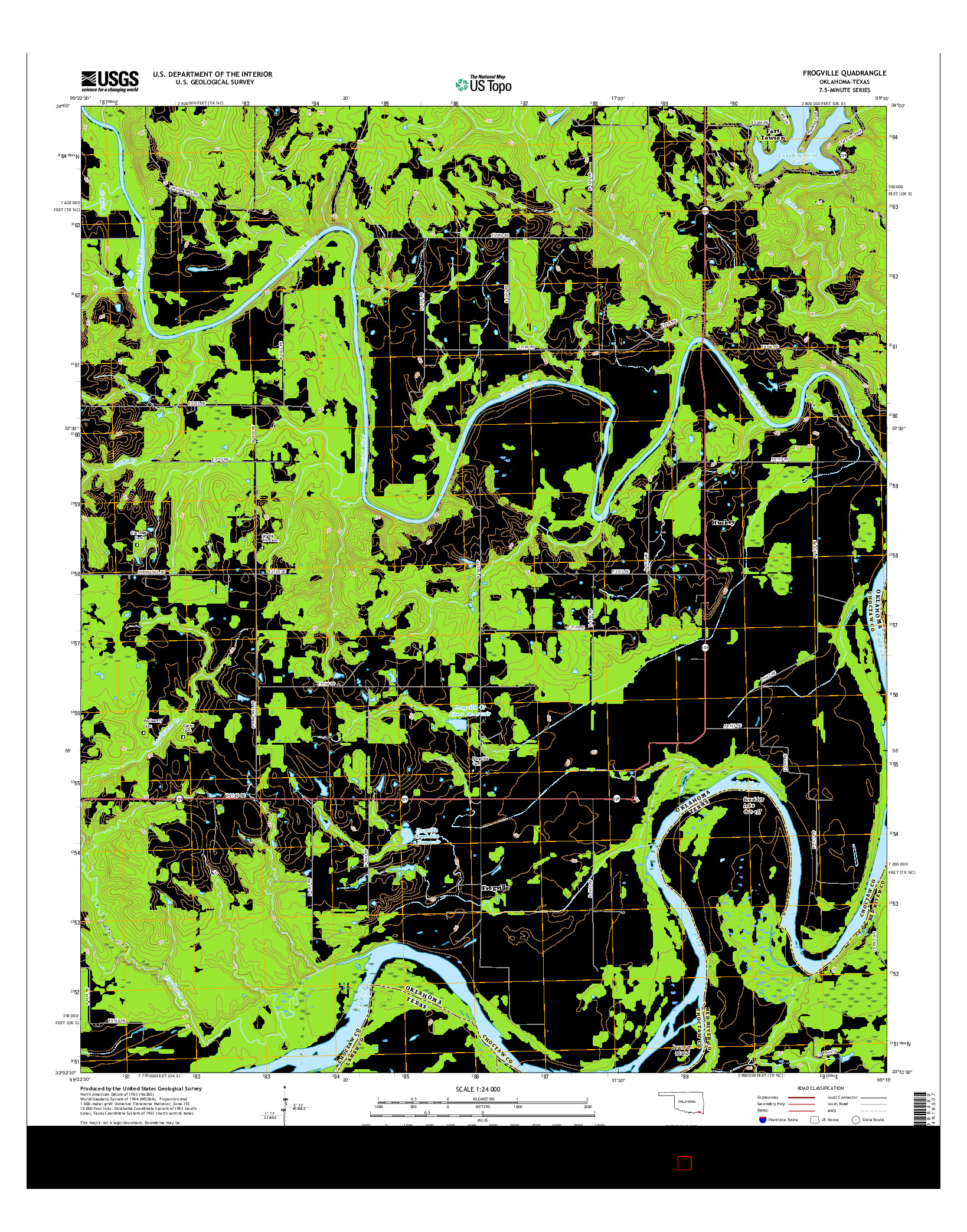 USGS US TOPO 7.5-MINUTE MAP FOR FROGVILLE, OK-TX 2016