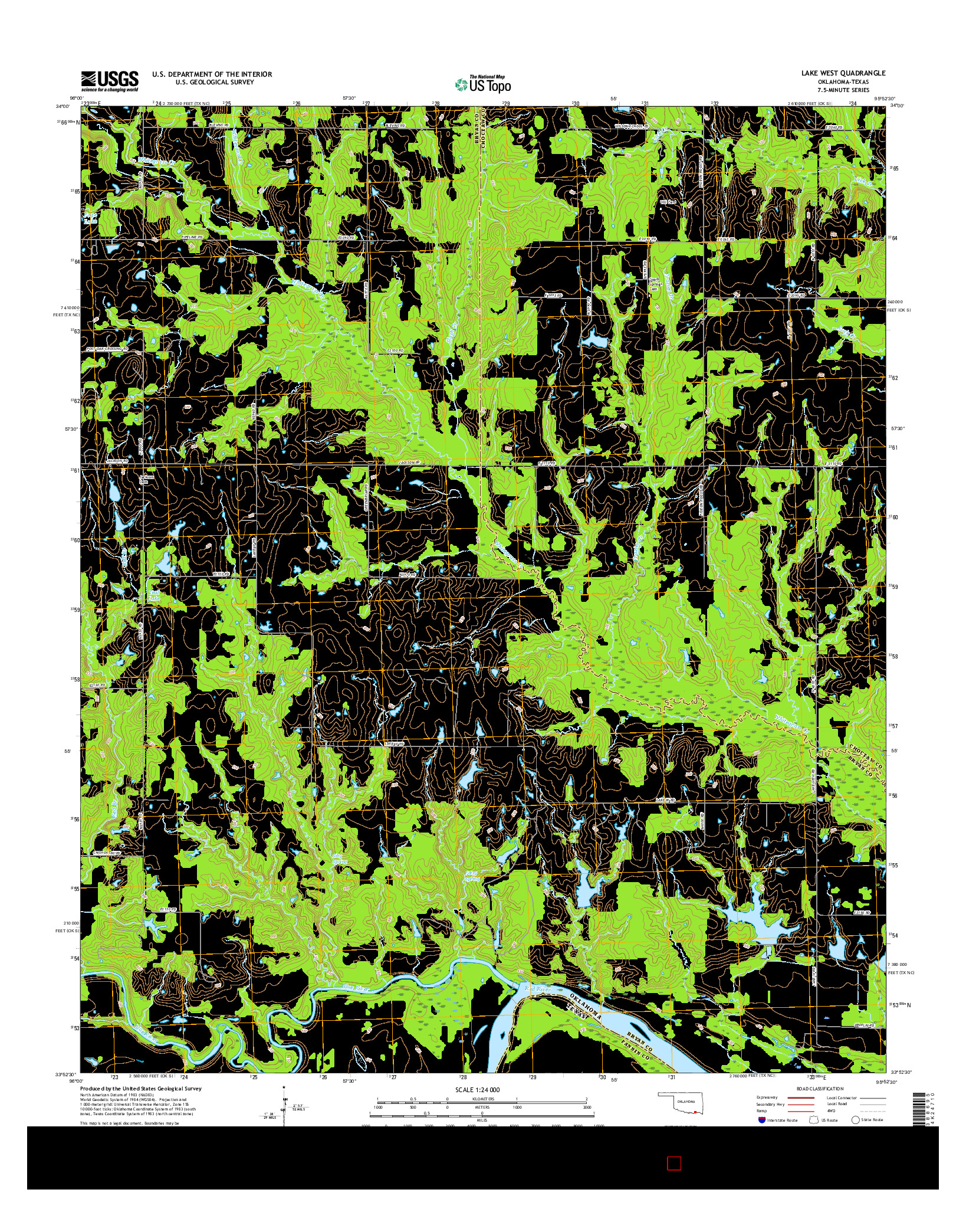 USGS US TOPO 7.5-MINUTE MAP FOR LAKE WEST, OK-TX 2016