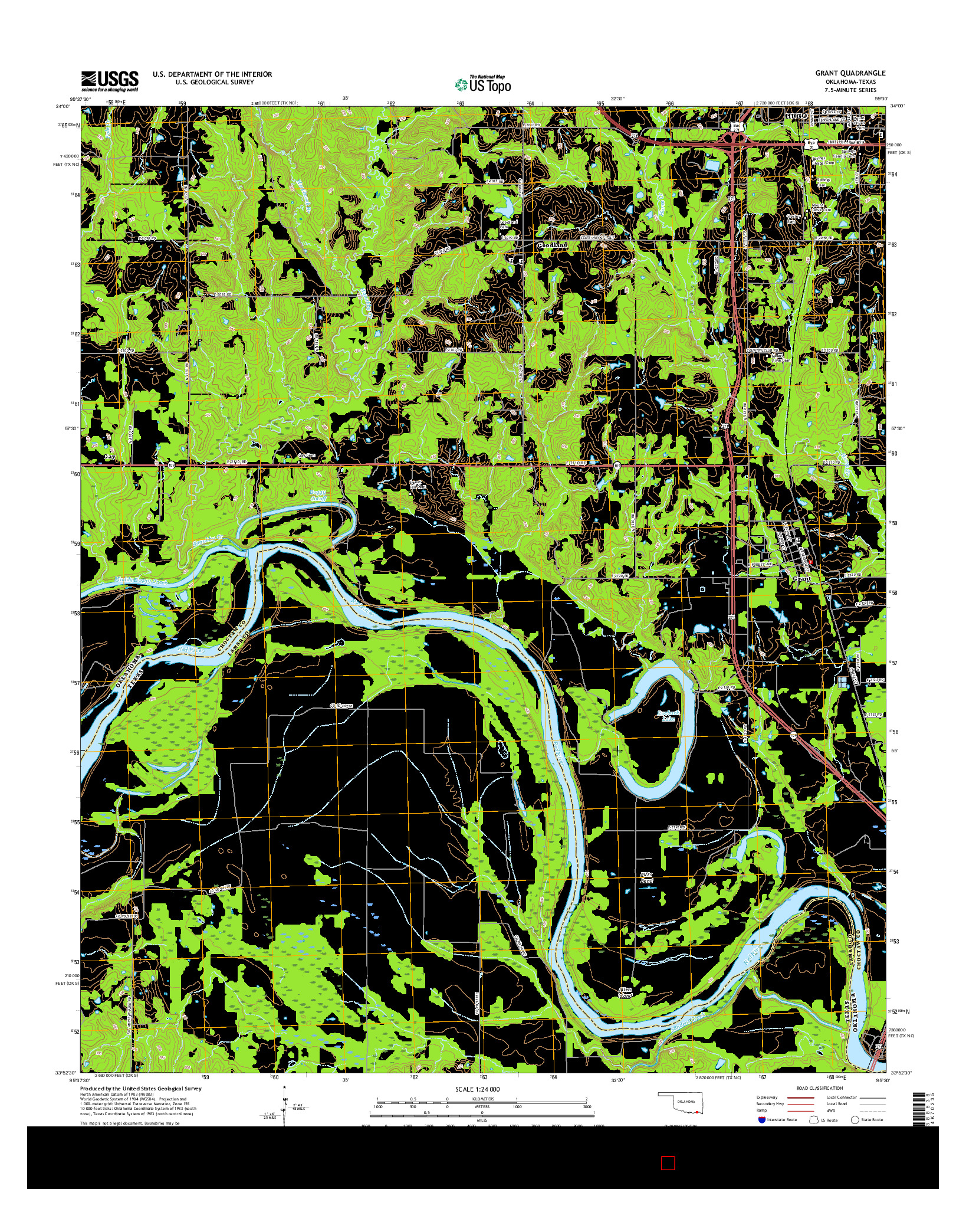 USGS US TOPO 7.5-MINUTE MAP FOR GRANT, OK-TX 2016
