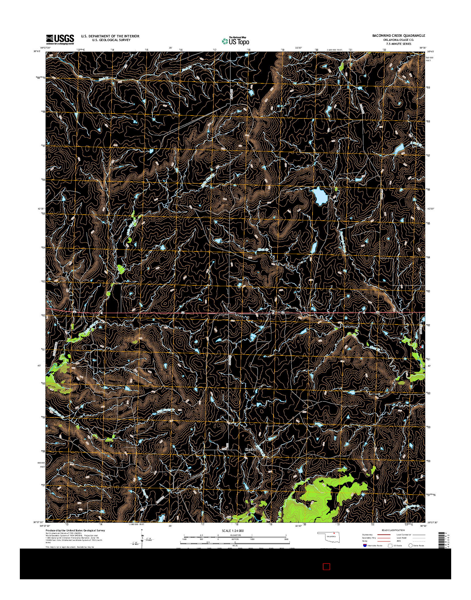 USGS US TOPO 7.5-MINUTE MAP FOR BACONRIND CREEK, OK 2016
