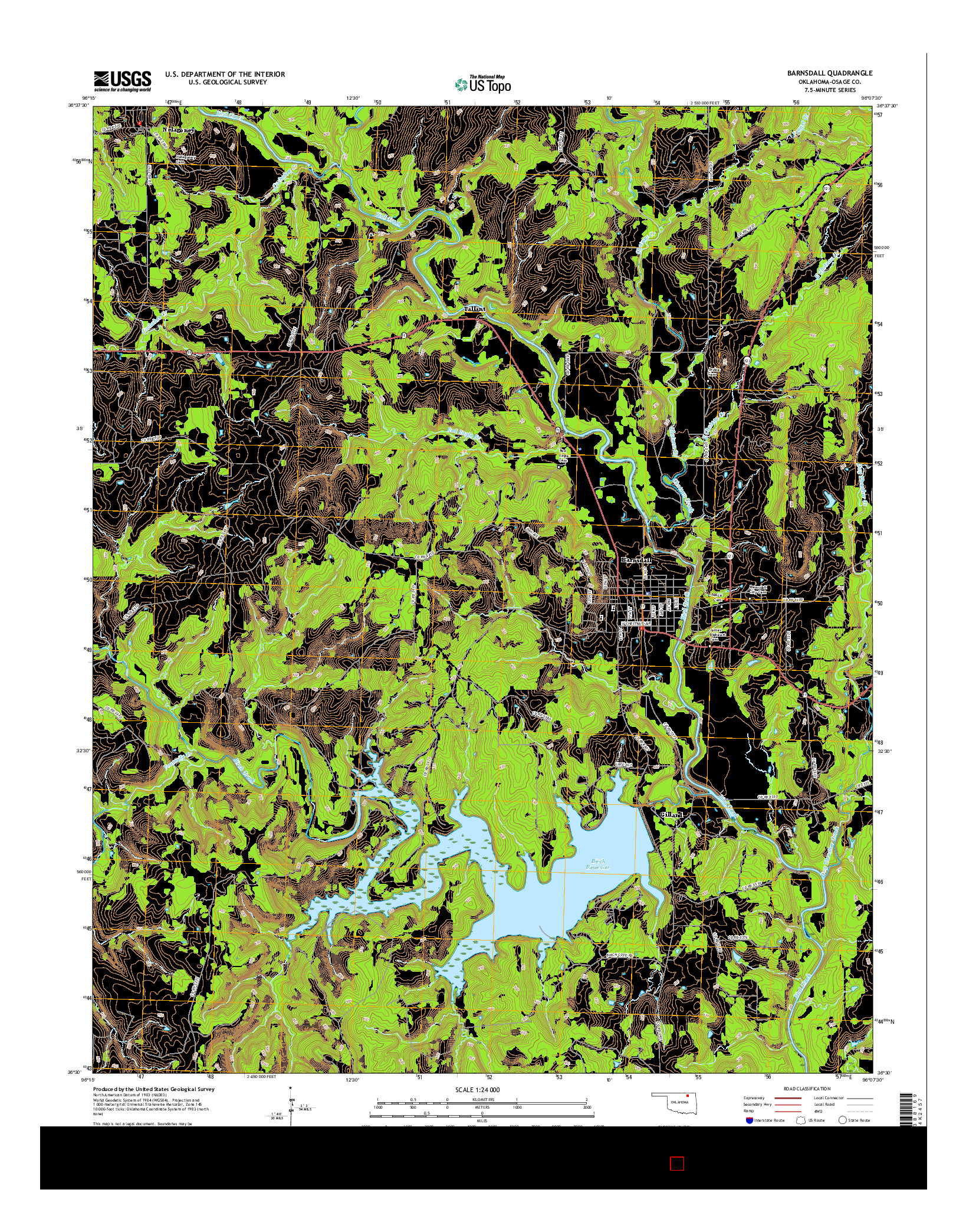 USGS US TOPO 7.5-MINUTE MAP FOR BARNSDALL, OK 2016