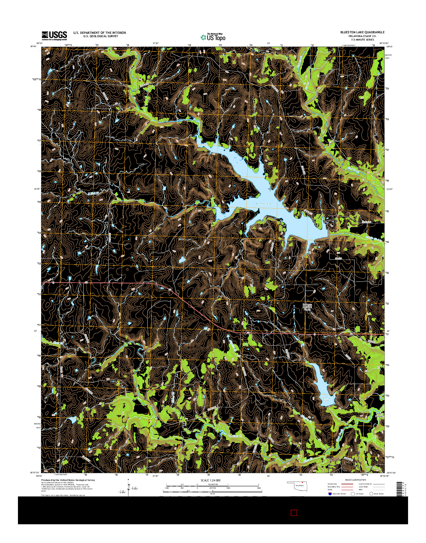 USGS US TOPO 7.5-MINUTE MAP FOR BLUESTEM LAKE, OK 2016