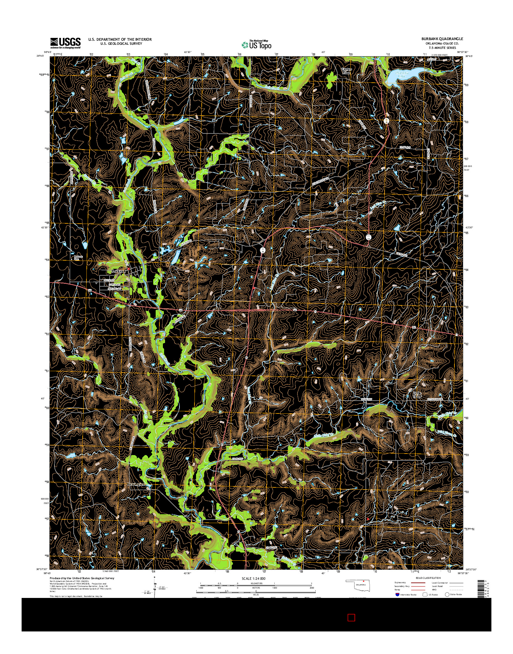 USGS US TOPO 7.5-MINUTE MAP FOR BURBANK, OK 2016