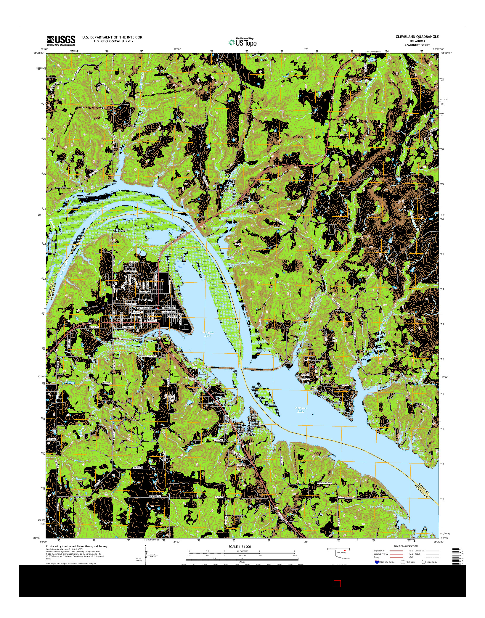 USGS US TOPO 7.5-MINUTE MAP FOR CLEVELAND, OK 2016