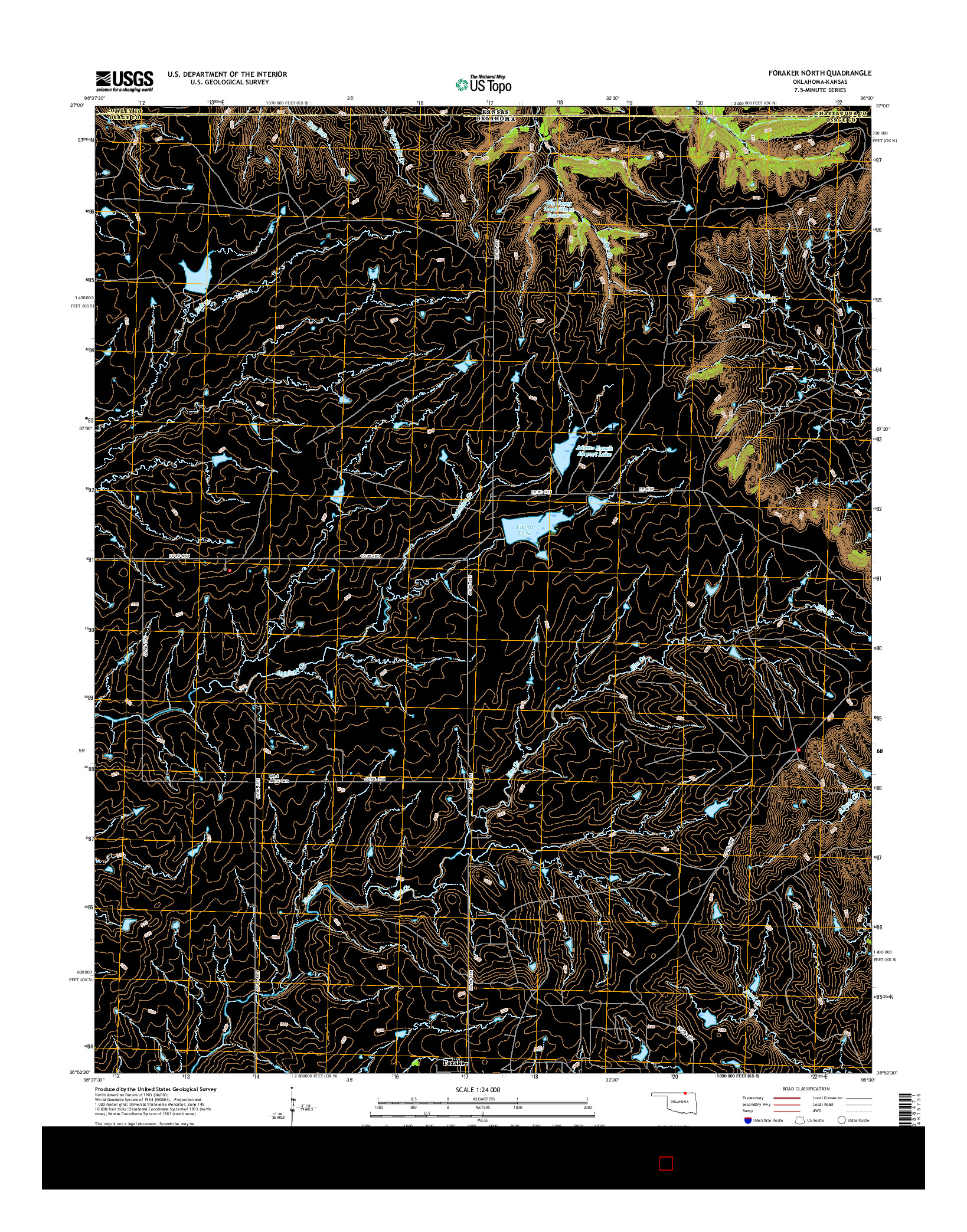 USGS US TOPO 7.5-MINUTE MAP FOR FORAKER NORTH, OK-KS 2016