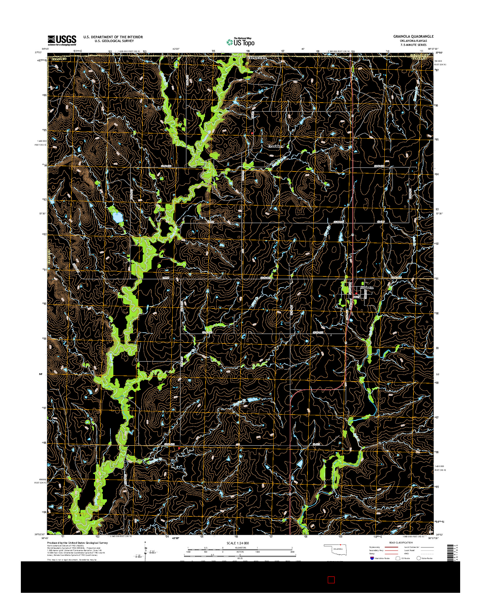 USGS US TOPO 7.5-MINUTE MAP FOR GRAINOLA, OK-KS 2016