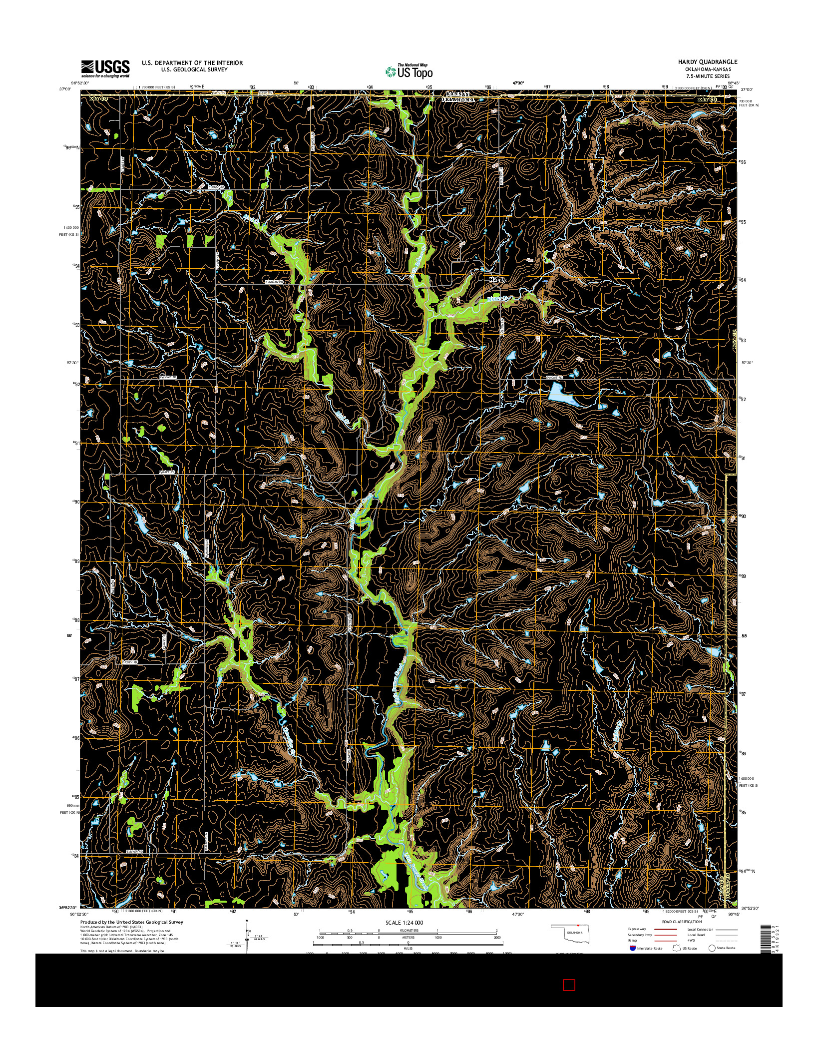 USGS US TOPO 7.5-MINUTE MAP FOR HARDY, OK-KS 2016