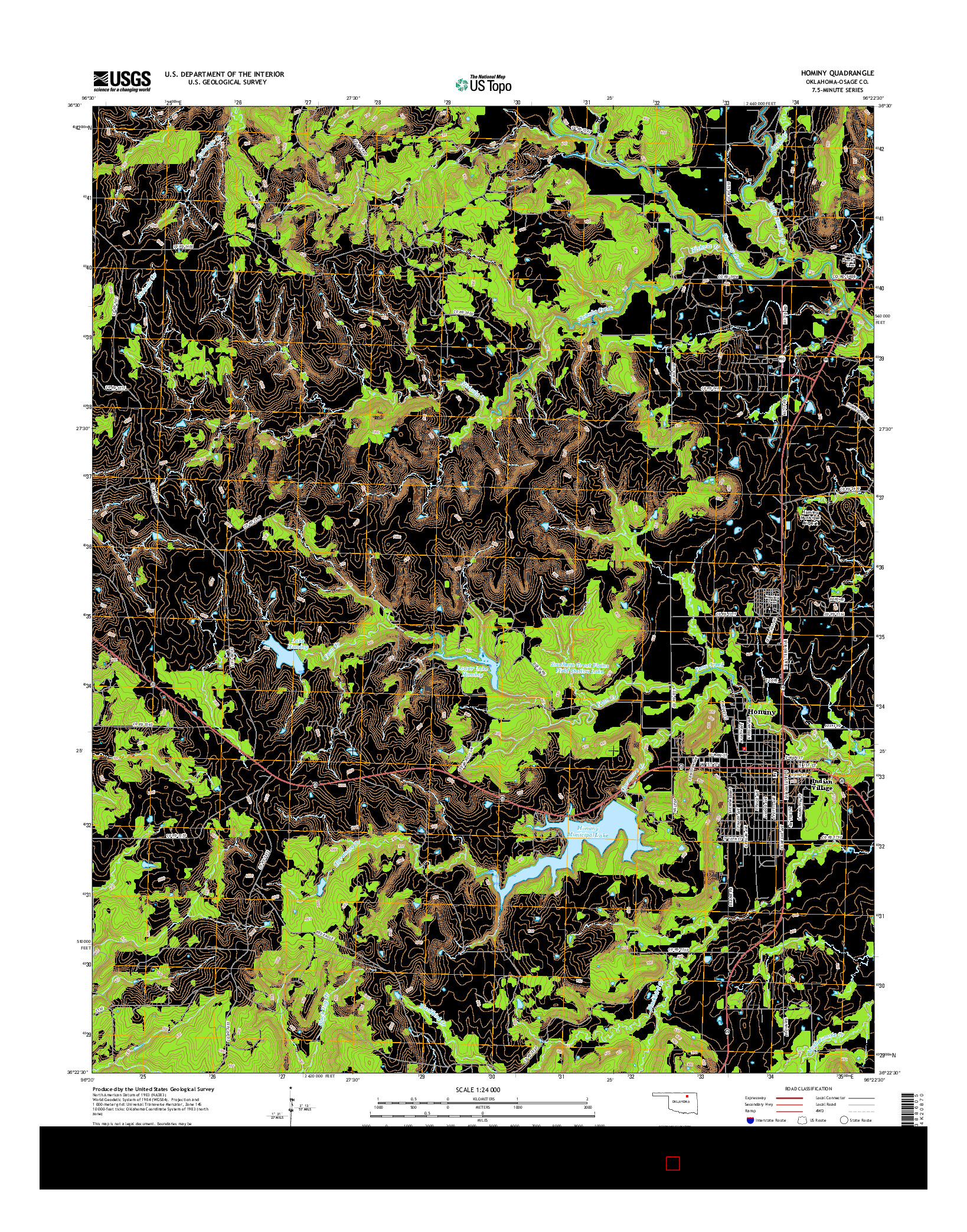 USGS US TOPO 7.5-MINUTE MAP FOR HOMINY, OK 2016