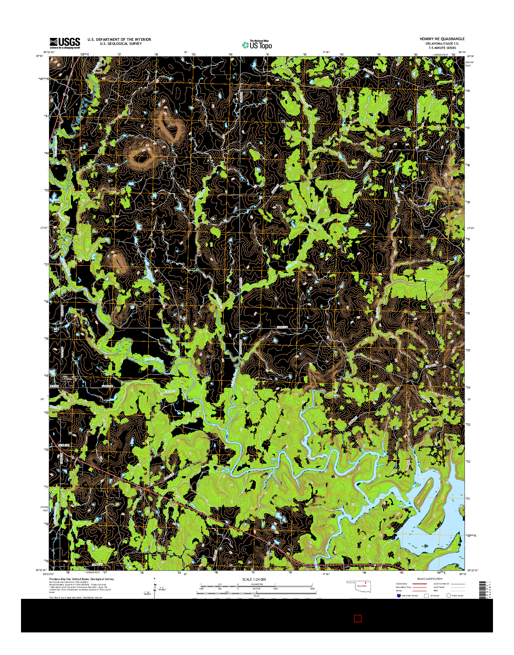 USGS US TOPO 7.5-MINUTE MAP FOR HOMINY NE, OK 2016