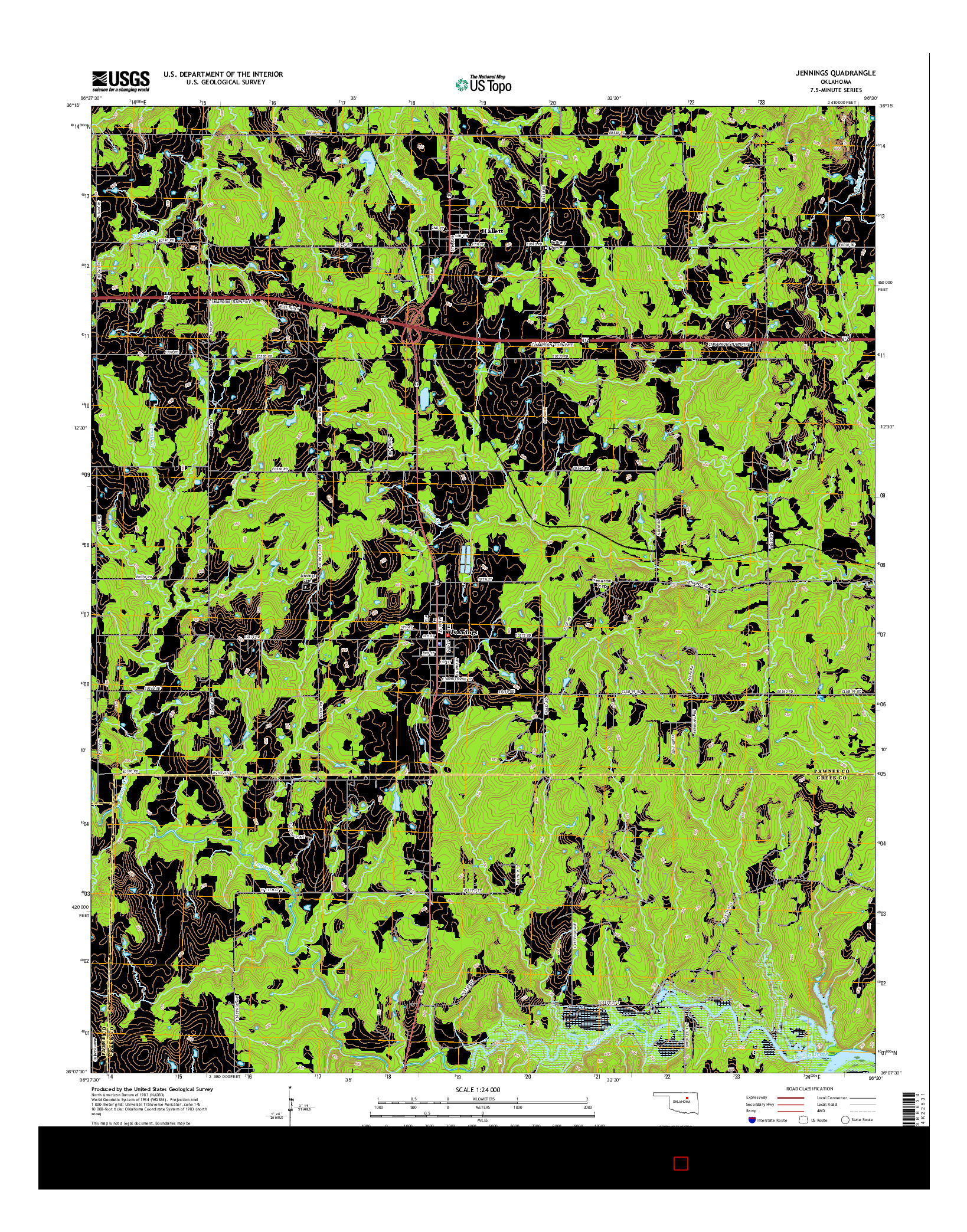 USGS US TOPO 7.5-MINUTE MAP FOR JENNINGS, OK 2016