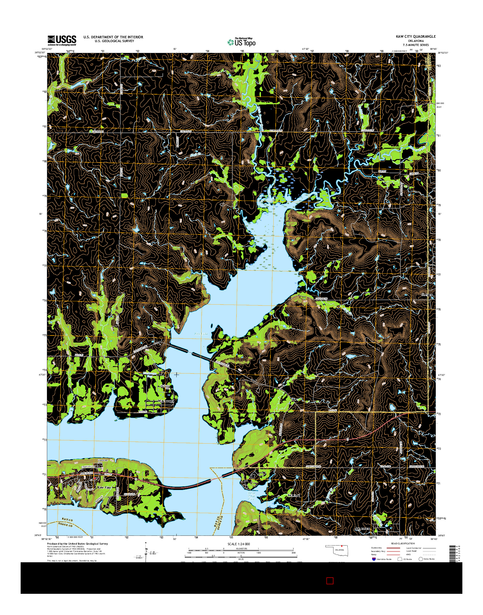 USGS US TOPO 7.5-MINUTE MAP FOR KAW CITY, OK 2016