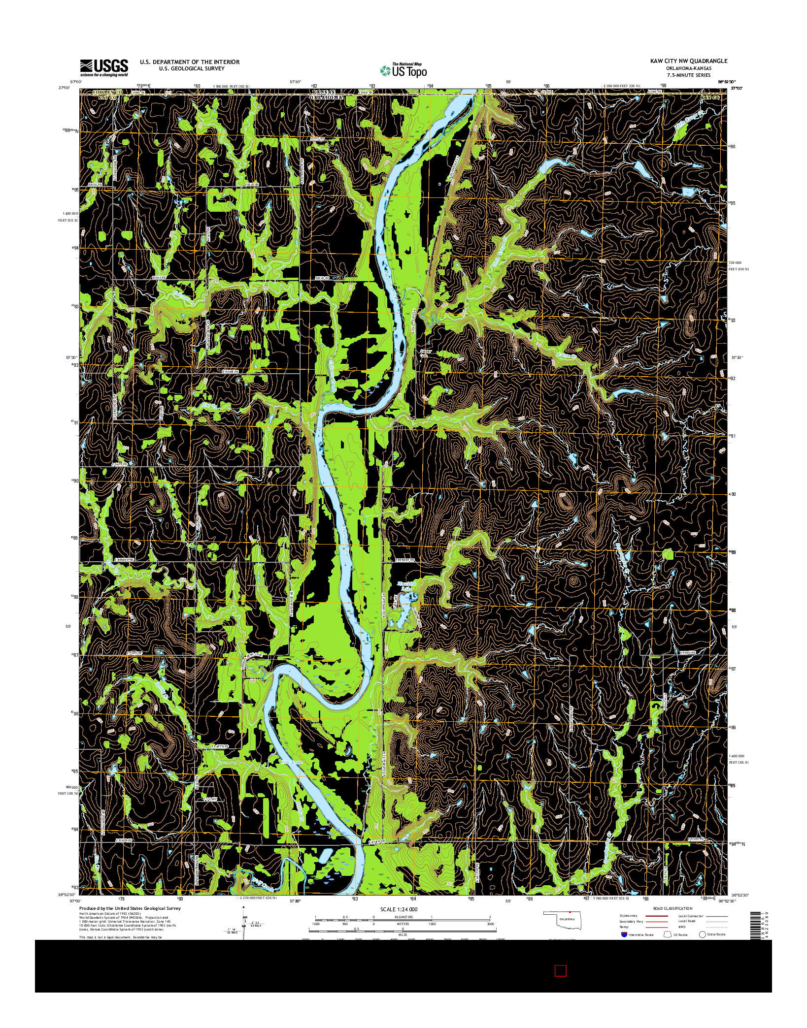 USGS US TOPO 7.5-MINUTE MAP FOR KAW CITY NW, OK-KS 2016