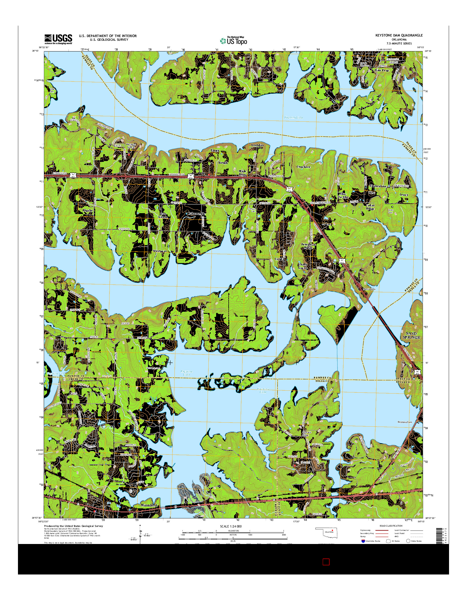 USGS US TOPO 7.5-MINUTE MAP FOR KEYSTONE DAM, OK 2016