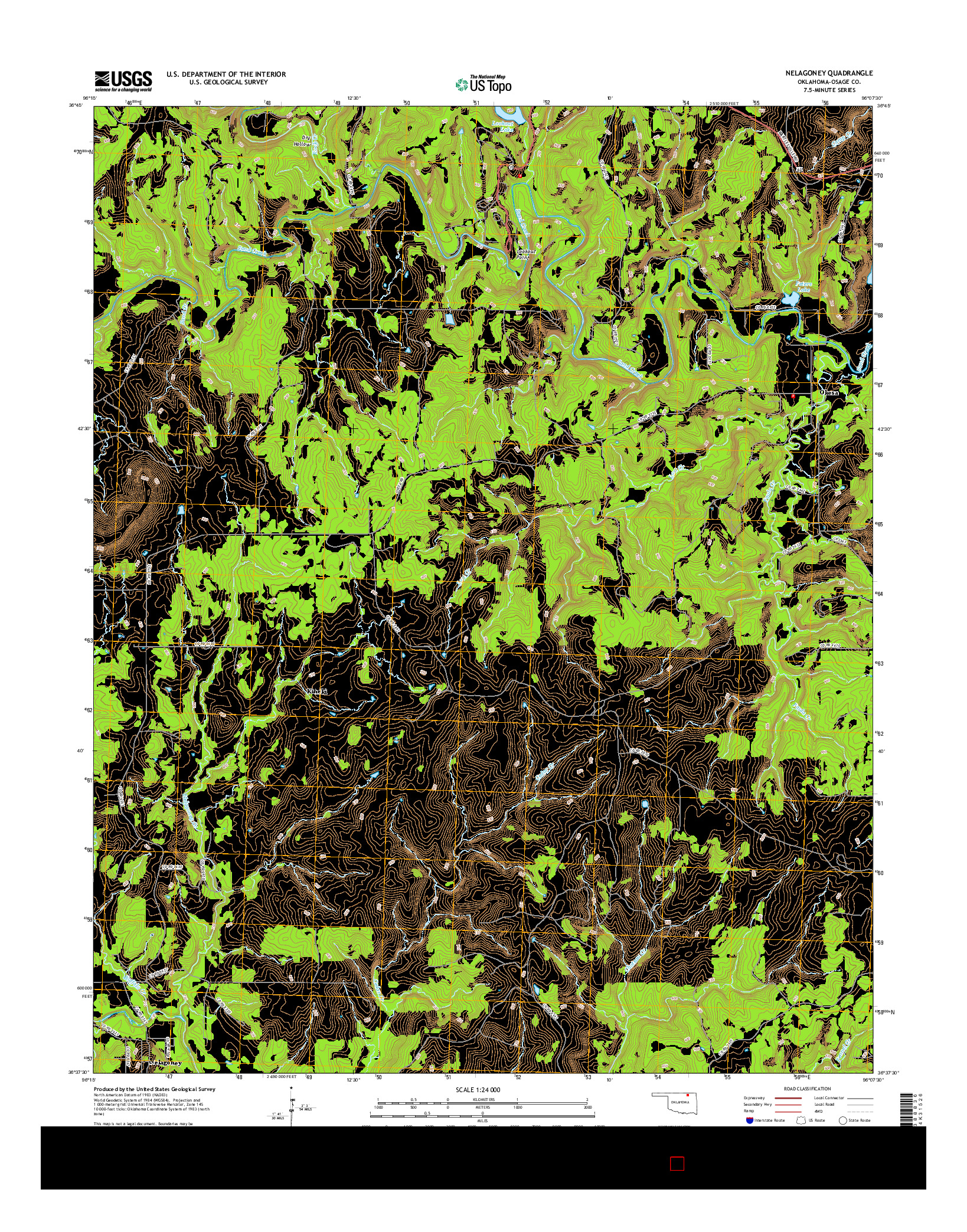 USGS US TOPO 7.5-MINUTE MAP FOR NELAGONEY, OK 2016