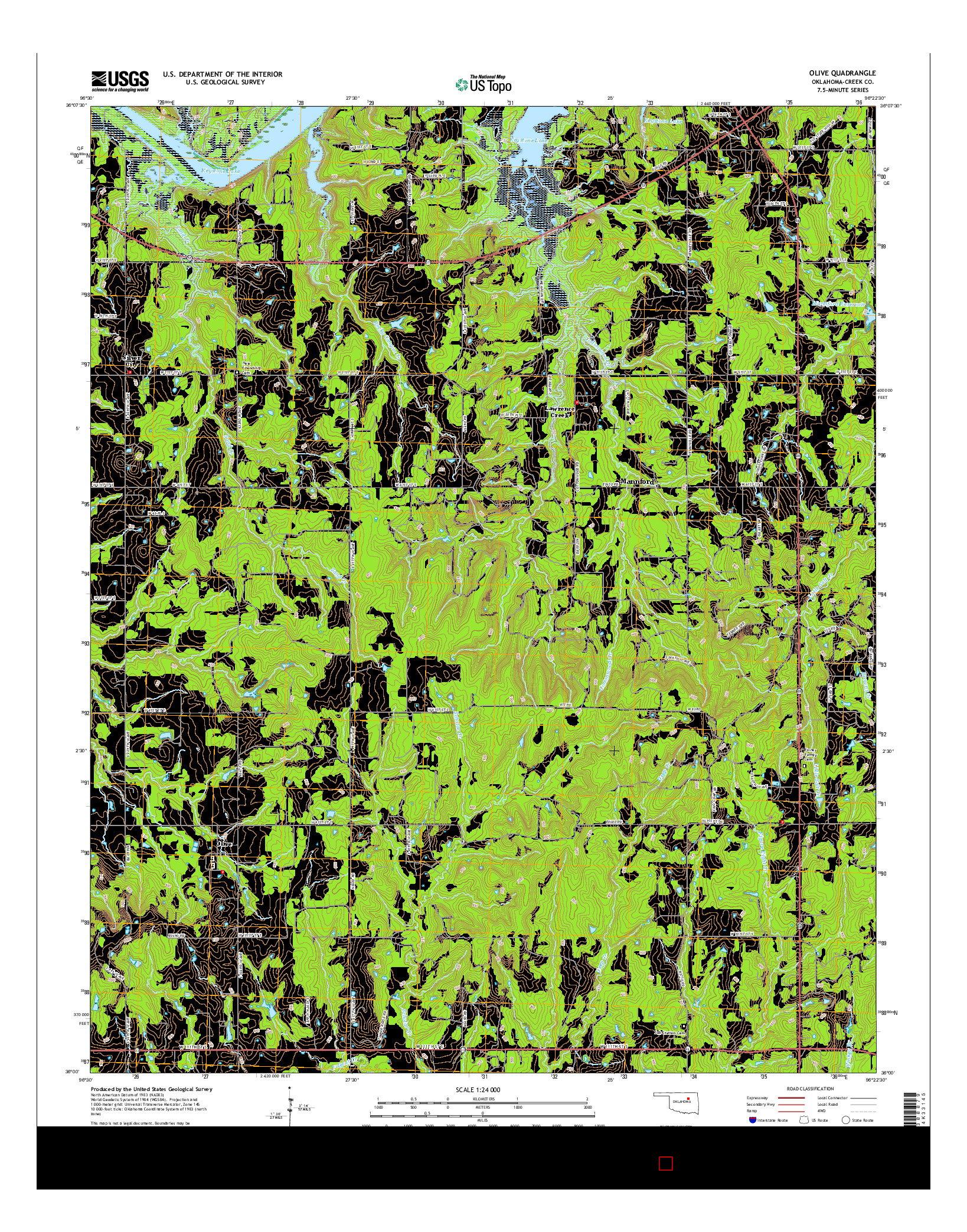 USGS US TOPO 7.5-MINUTE MAP FOR OLIVE, OK 2016