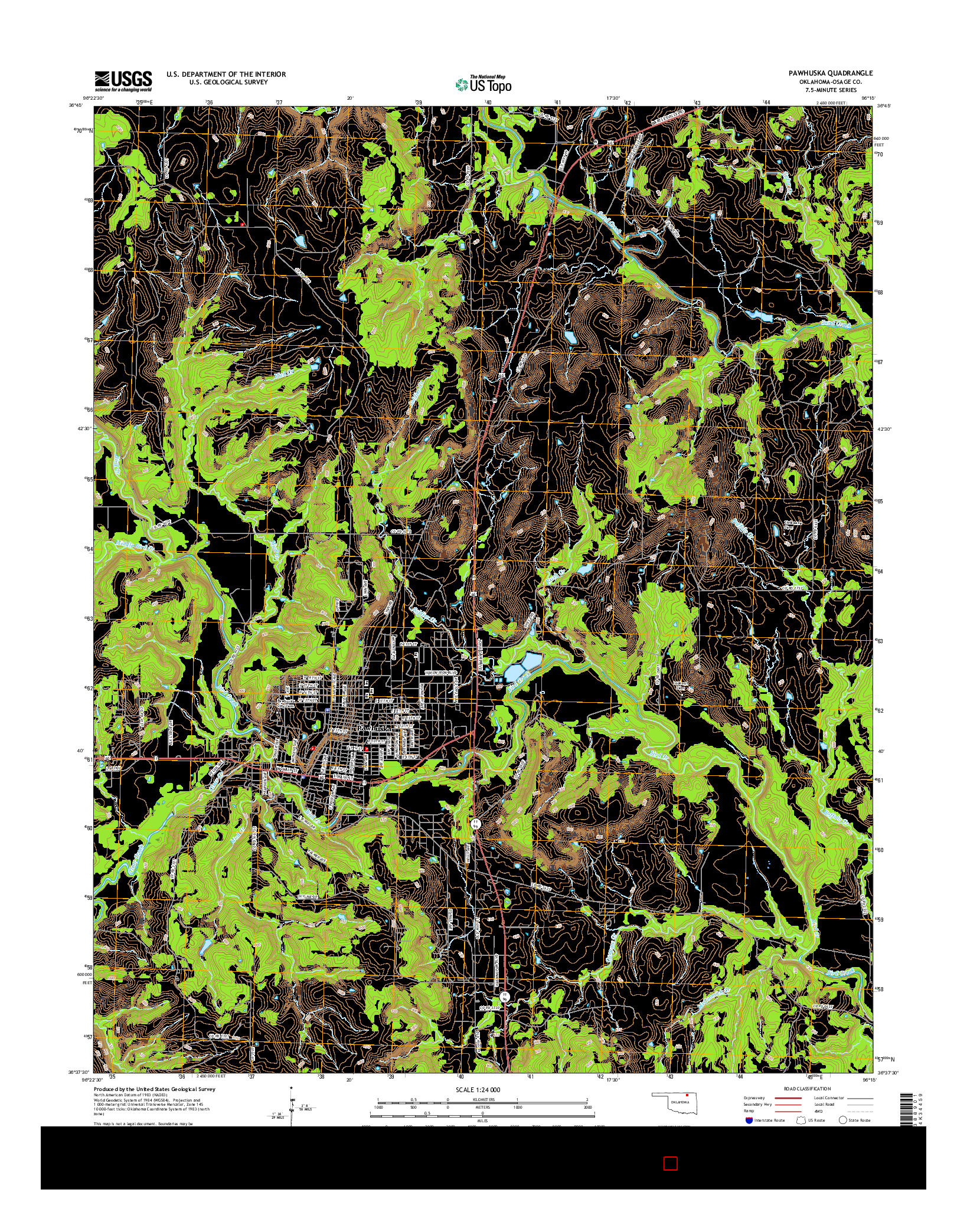 USGS US TOPO 7.5-MINUTE MAP FOR PAWHUSKA, OK 2016