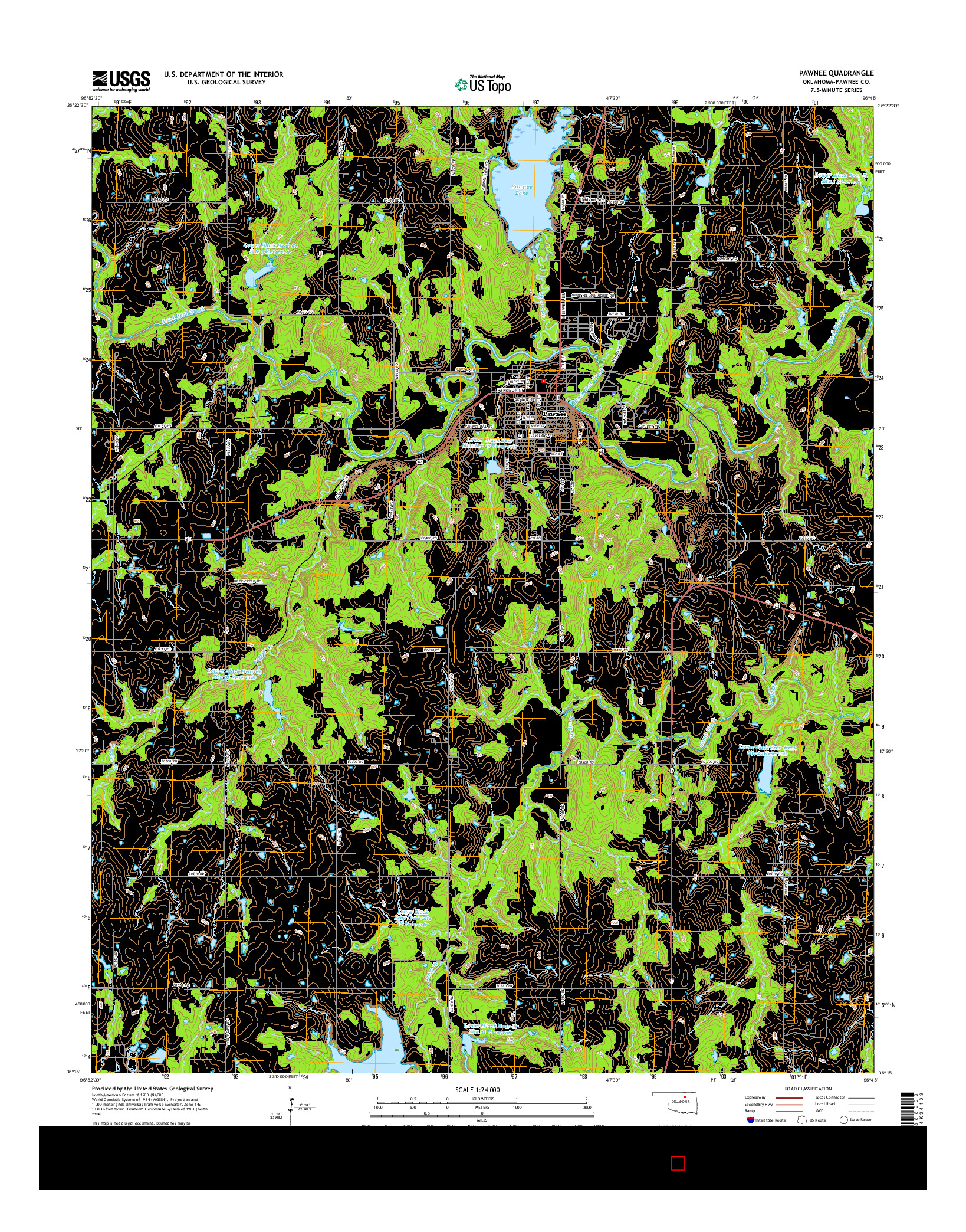 USGS US TOPO 7.5-MINUTE MAP FOR PAWNEE, OK 2016