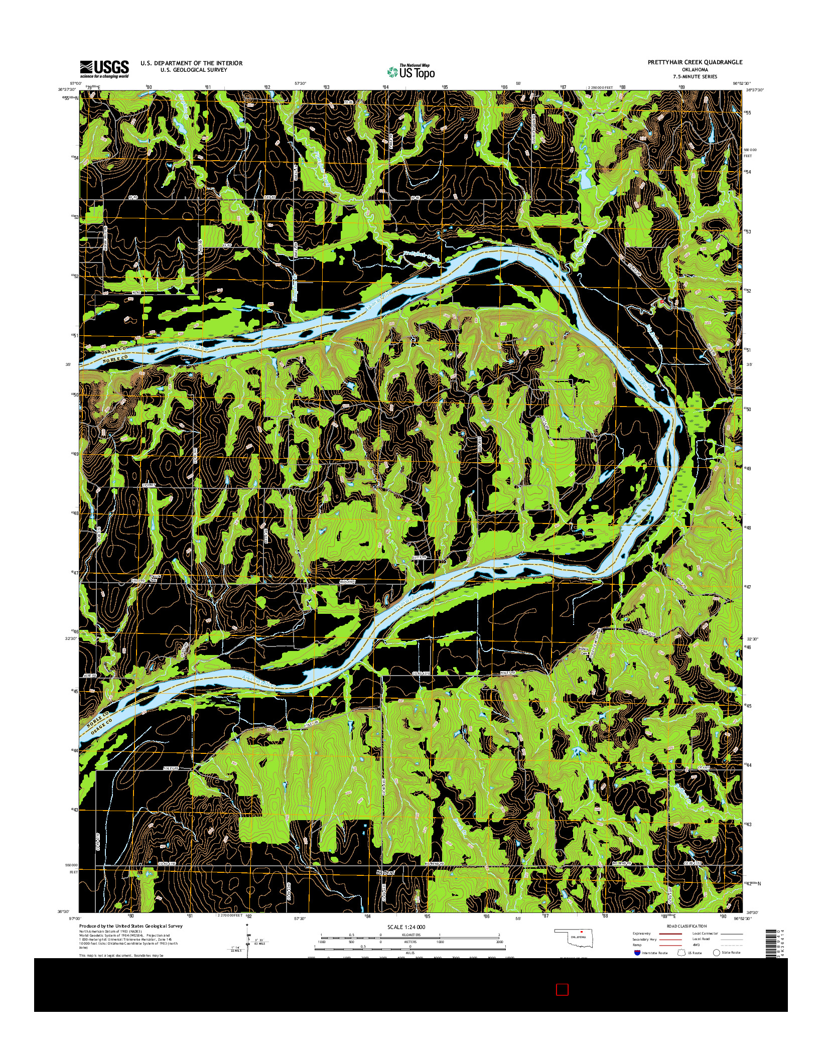 USGS US TOPO 7.5-MINUTE MAP FOR PRETTYHAIR CREEK, OK 2016