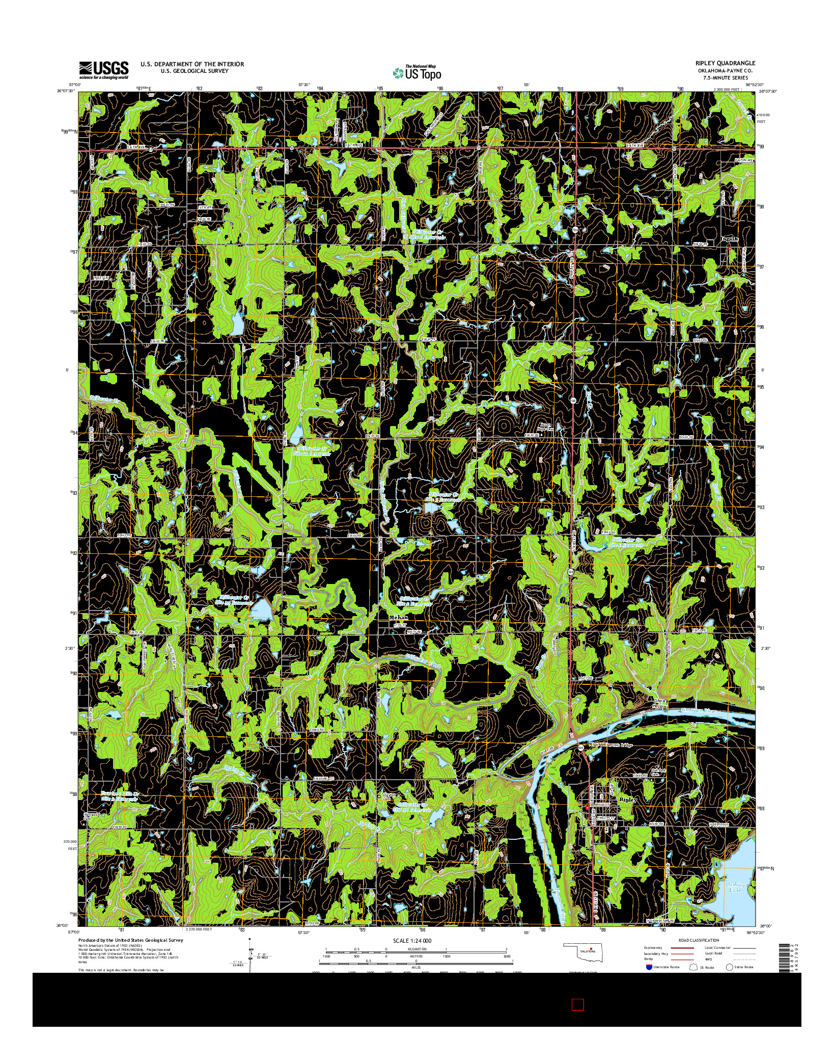 USGS US TOPO 7.5-MINUTE MAP FOR RIPLEY, OK 2016