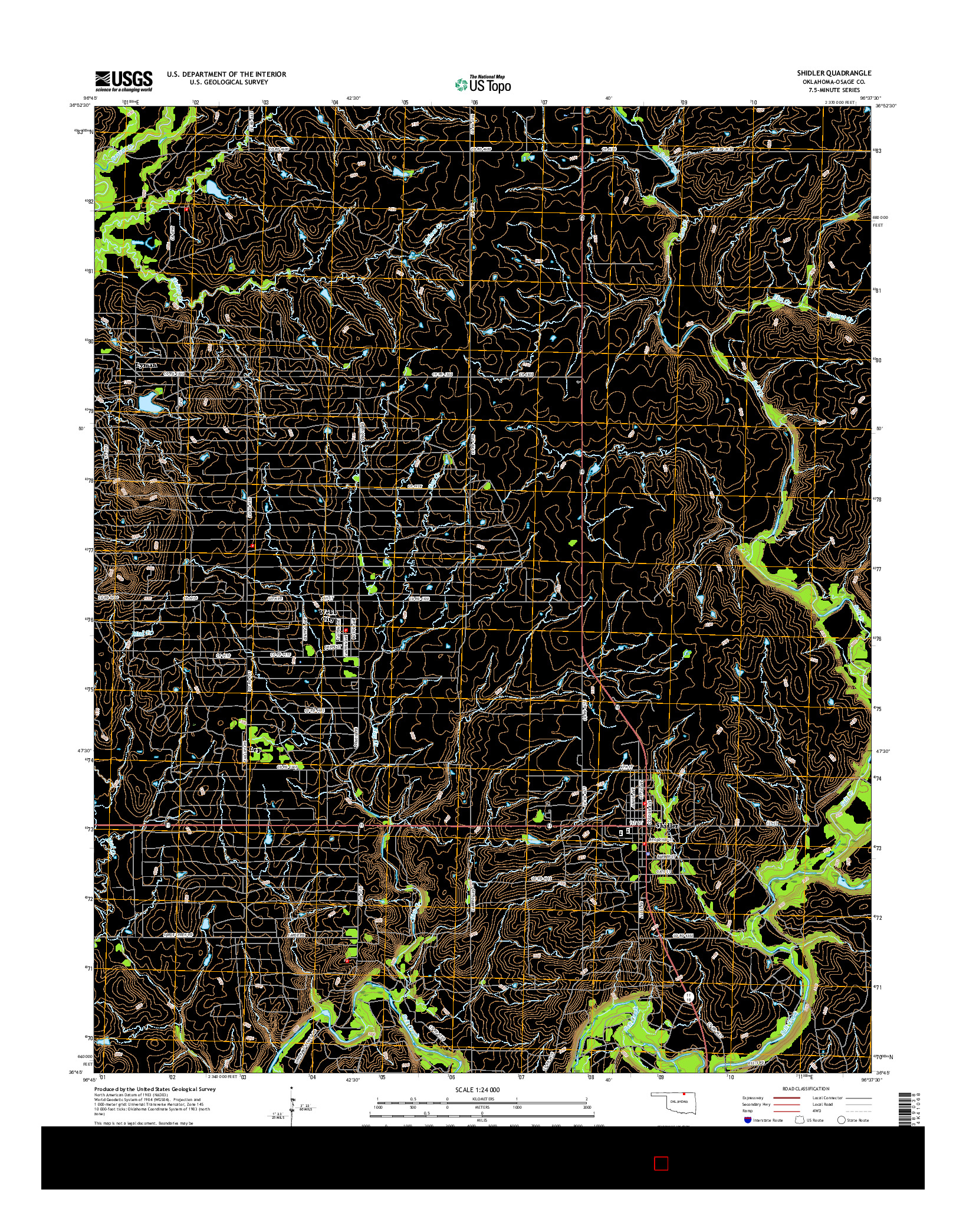 USGS US TOPO 7.5-MINUTE MAP FOR SHIDLER, OK 2016