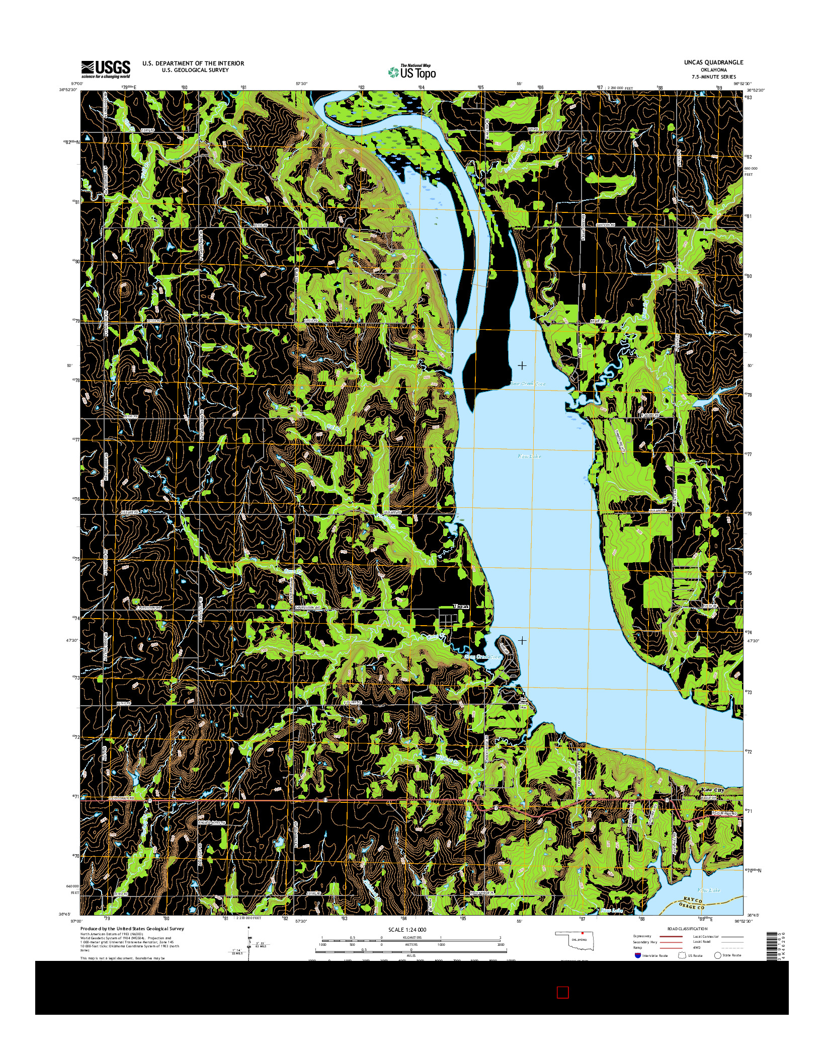 USGS US TOPO 7.5-MINUTE MAP FOR UNCAS, OK 2016