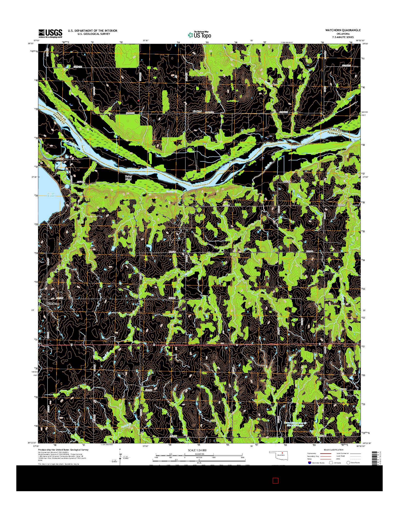 USGS US TOPO 7.5-MINUTE MAP FOR WATCHORN, OK 2016