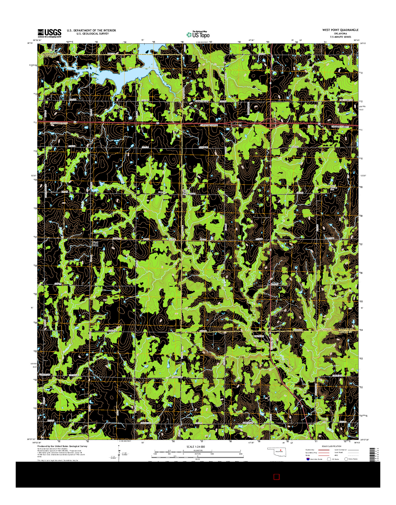 USGS US TOPO 7.5-MINUTE MAP FOR WEST POINT, OK 2016