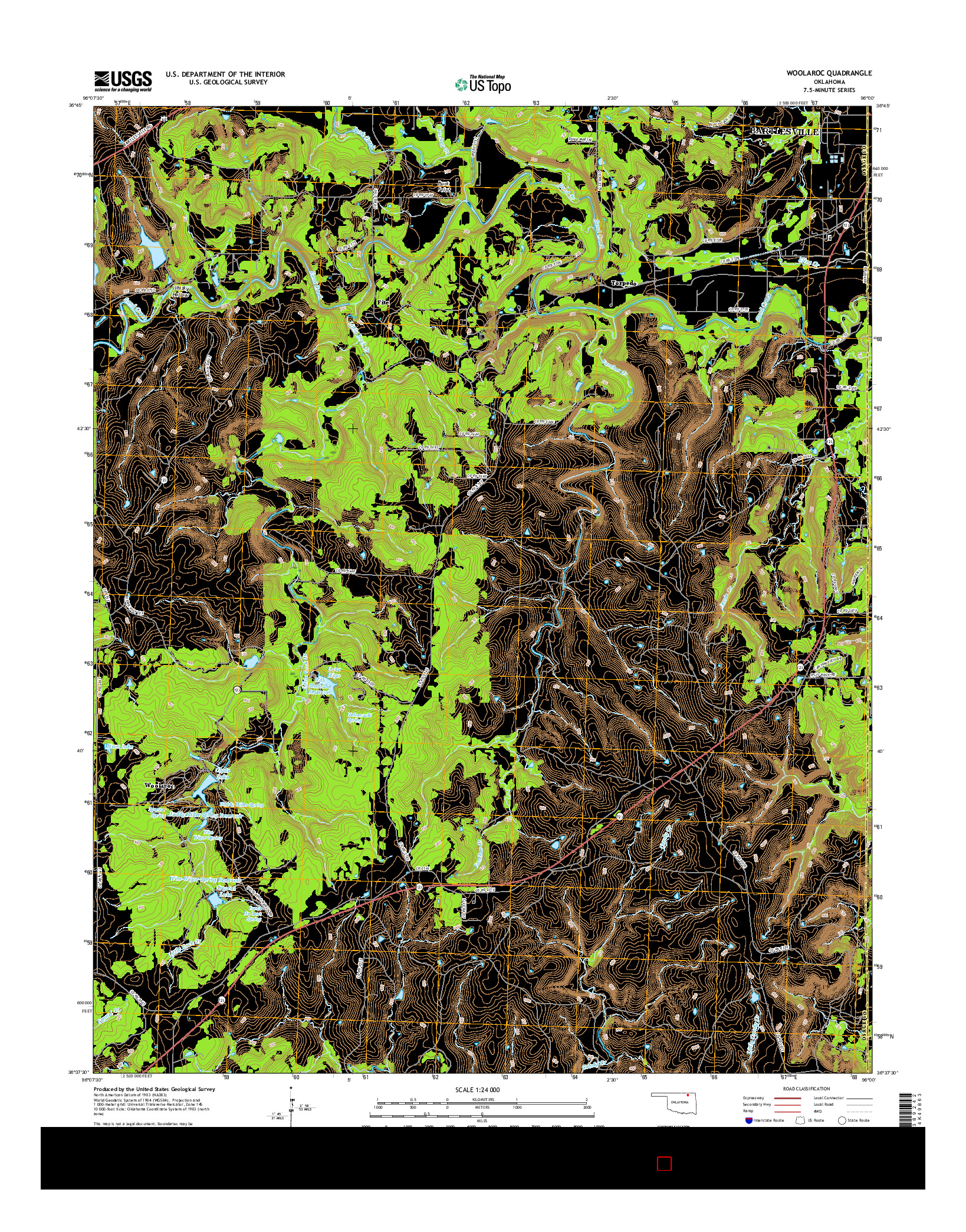 USGS US TOPO 7.5-MINUTE MAP FOR WOOLAROC, OK 2016