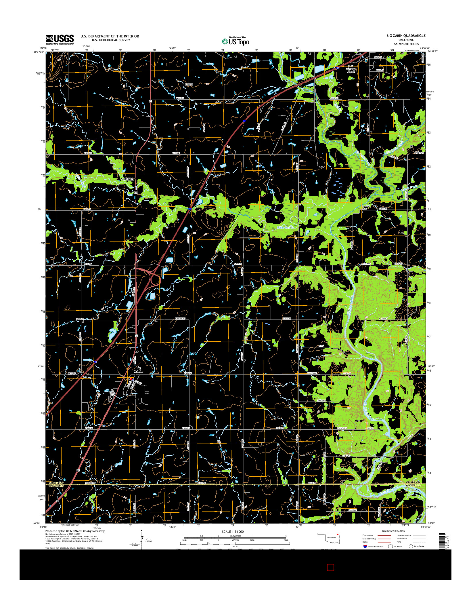 USGS US TOPO 7.5-MINUTE MAP FOR BIG CABIN, OK 2016